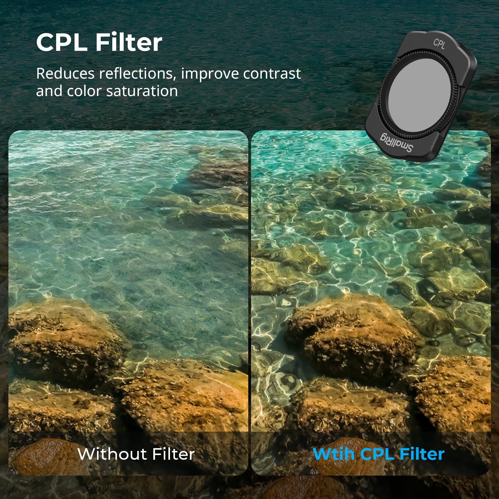 SMALLRIG Magnetisches ND- & CPL- & Effektfilter-Set für DJI Osmo Pocket 4/3-3er-Pack CPL, 1/4 Black Diffusion, verstellbare ND2-32 Filterzubehör, HD-Optisches Glas, mehrschichtig beschichtet - 5832