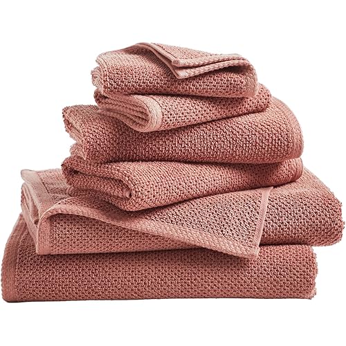 Great Bay Home 100% Cotton 6 Piece Towel Set - Absorbent, Quick-Drying, Durable Bath Towels for Bathroom Decor - Low-Twist, Two-Ply Fibers (Desert Rose)