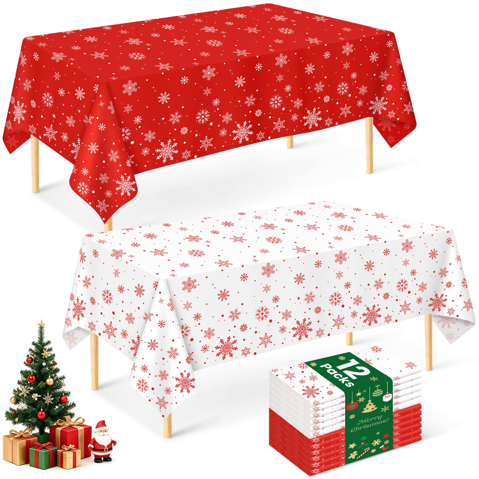 Mulbozy Christmas Tablecloth Red and White Snowflake Winter Rectangle 12Pcs