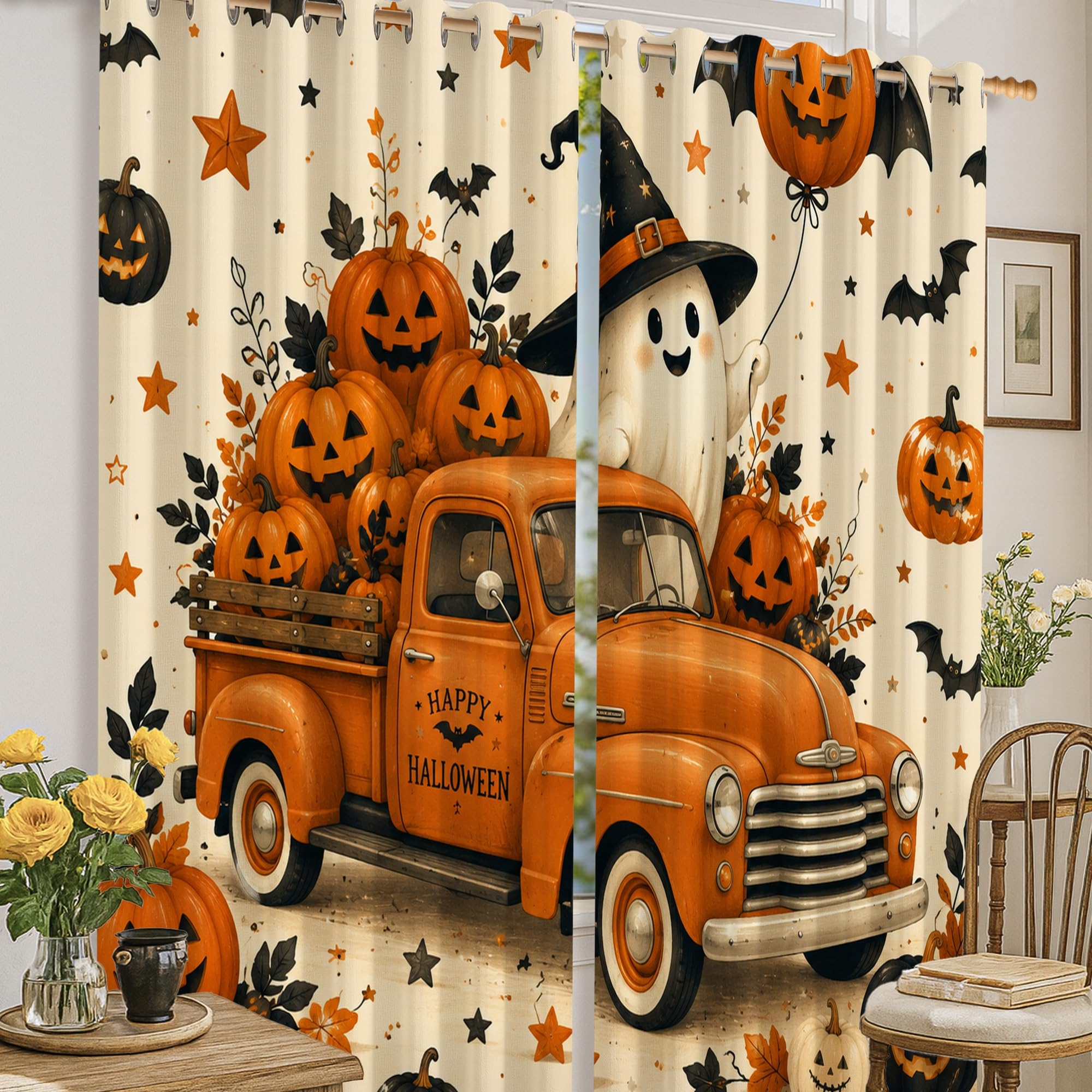 Rideaux occultants à isolation thermique Halloween orange 132x160cm pour fenêtre bureau enfant