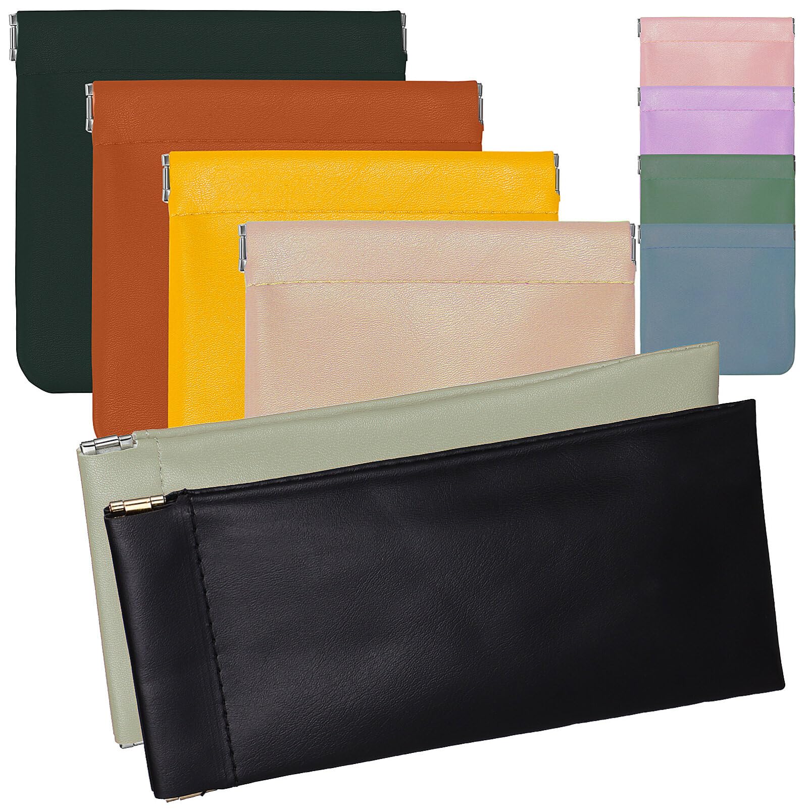 HEALLILY 10pcs Pocket Cosmetic Bags Leather No Zipper Self Closing Small Makeup Pouch Wallet for Travel Lipsticks, Headphones, Cosmetics, Coins,
