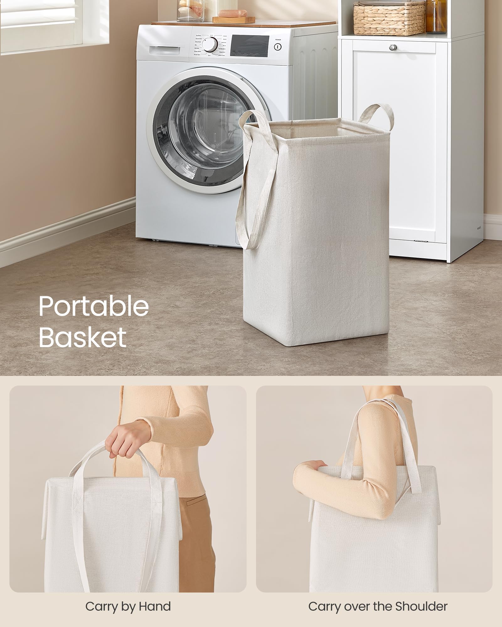 VASAGLE tall storage cabinet with removable laundry basket product photo