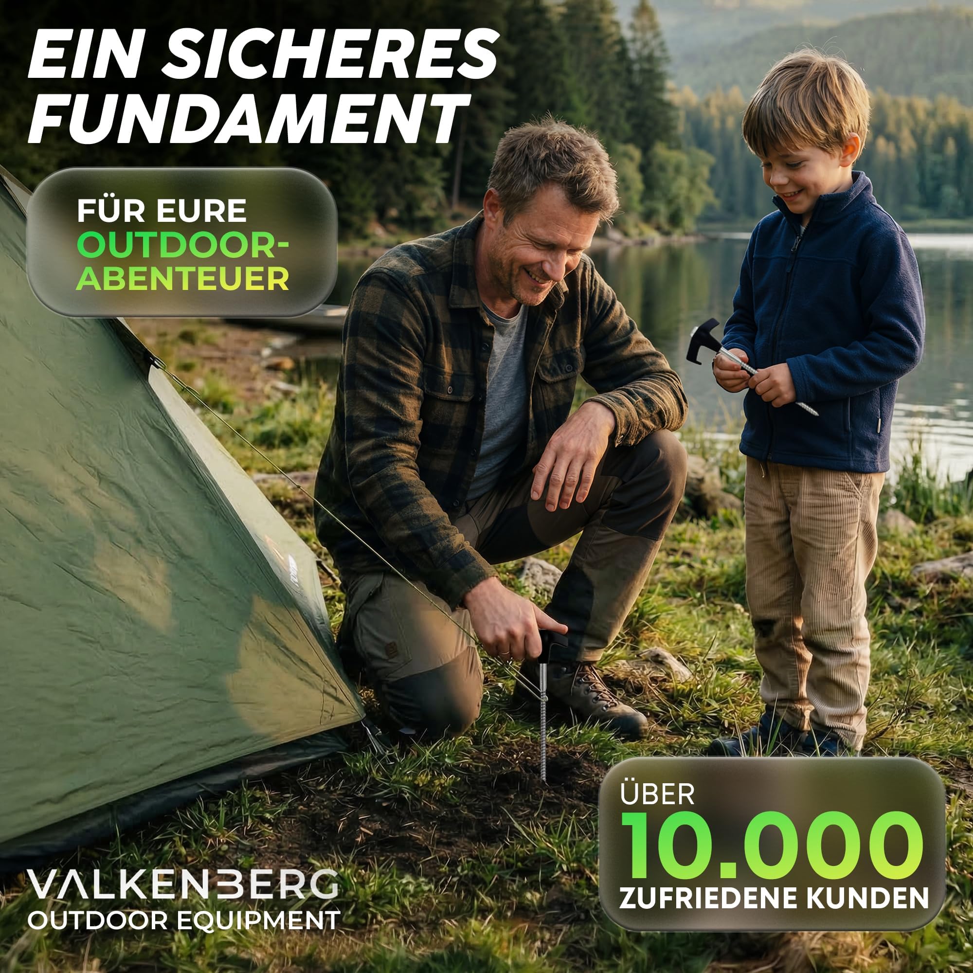 16x Schraubheringe Camping [Stahl] - Heringe Camping mit Transportbox - Zeltheringe zum Schrauben für alle Böden - Heringe Zelt sturmsicher und stabil