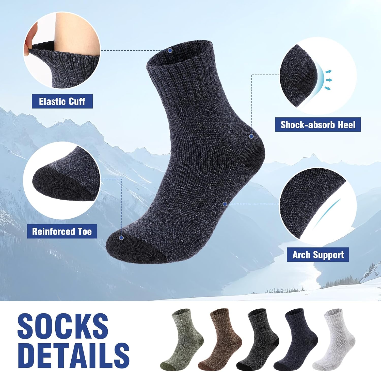 10 Pairs Winter Thermal Socks for Men Thick Warm Crew Socks for Cold Weather Warm Boot Sock for Men Skiing Hiking - Image 4