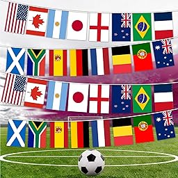 Flankor World Cup Football 2026 Flags Bunting for World Cup Party Decorations 36ft/11m, Double Sides Flags Bunting for World Cup Football Bar Club Garden Street Decor(1 Pack, 21x14cm)