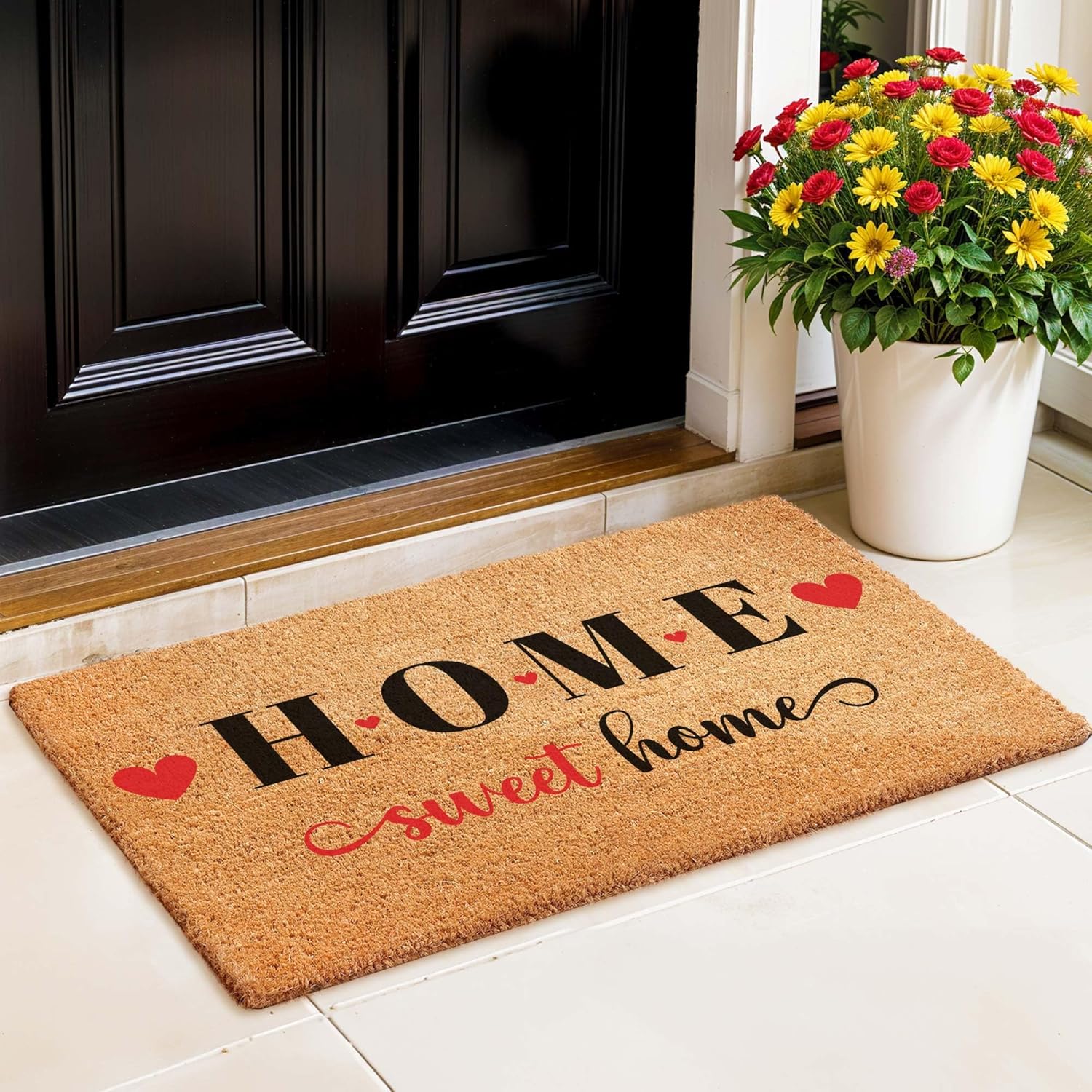 Valentines Day Coir Doormat, Welcome Mat Outdoor, Farmhouse Decor, Home Sweet Home Front Door Rug Heavy Duty Slip Resistant Backing, 24x16" Inches, Coir Material, Made by My Sign Center