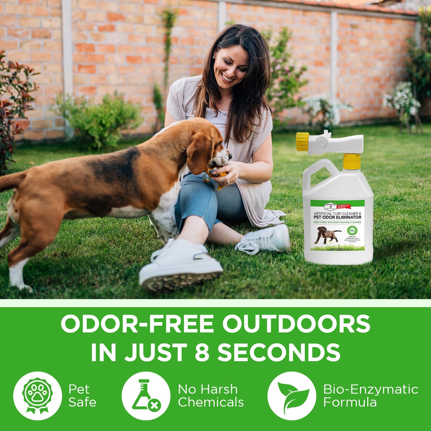 Stuart Pet Supply - Limpiador de césped artificial y concentrado eliminador de olores de mascotas al aire libre es ideal para patios, césped artificial y patios, gran eliminador de olores de patio