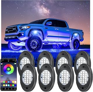 8 Pods RGB LED Rock Lights, Underglow Multicolor Neon Light Kit Wheel Well Light with APP Control & Music Mode, Under Glow Lights for Trucks,Jeep,SUV,Golf Cart,ATV,Pickup Off Road,12 V