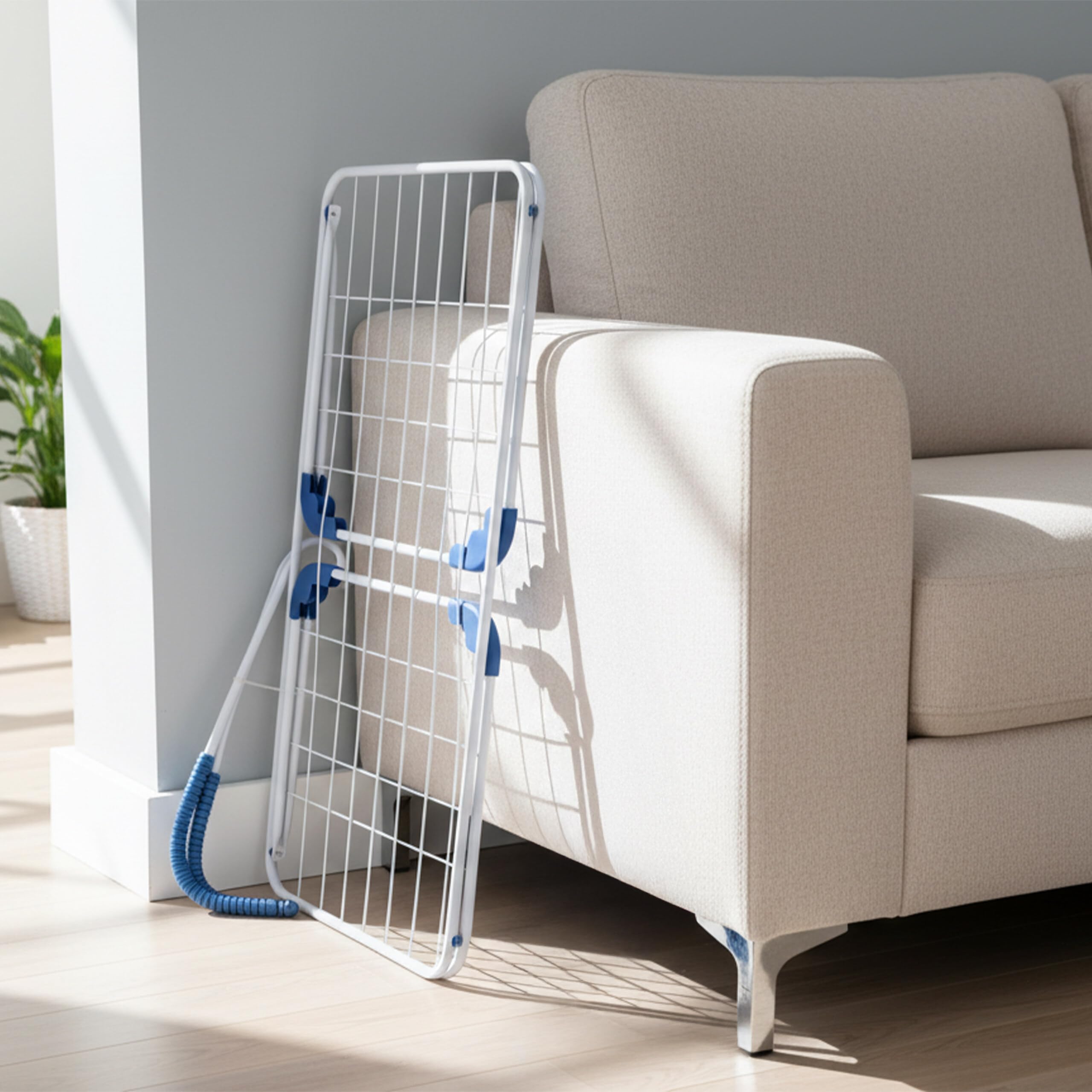 Relaxdays Stendibiancheria 15 m di spazio d'asciugatura, bianco/blu | Da appendere a termosifoni e balconi, acciaio