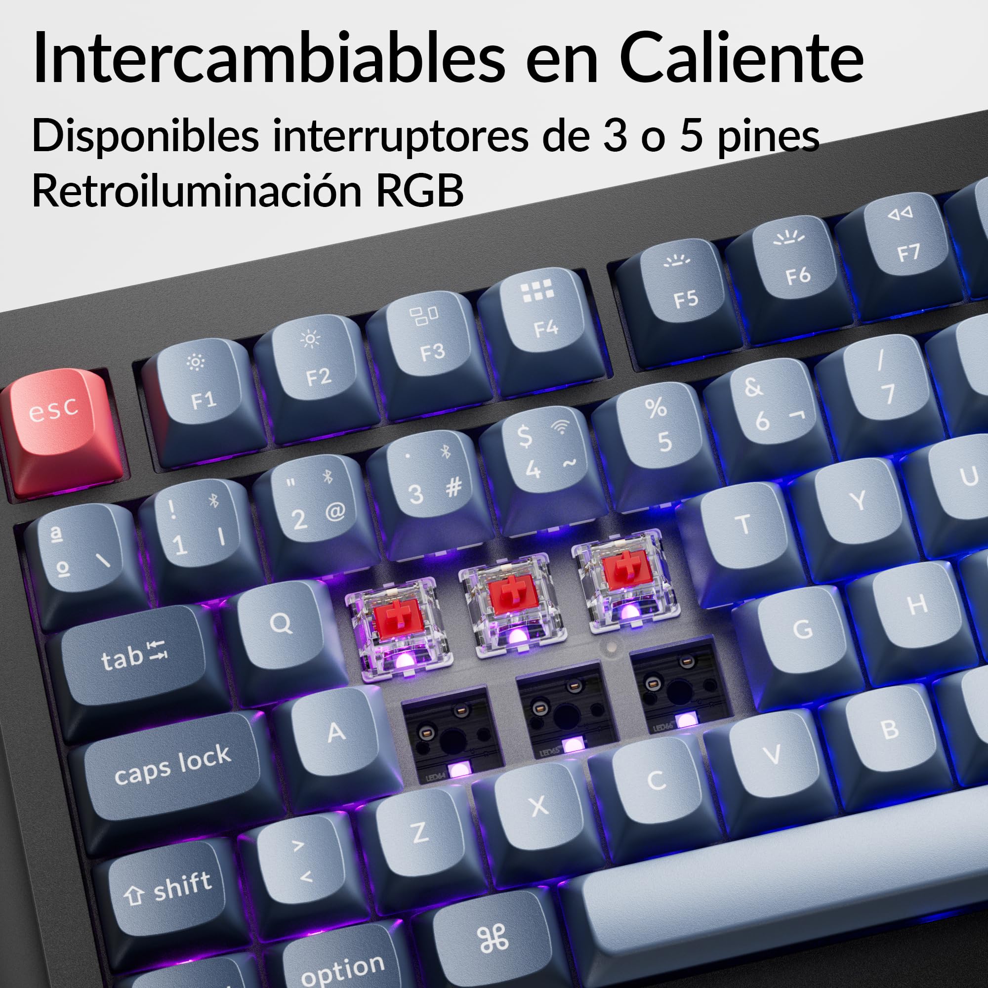 Keychron V6 MAX Tastiera meccanica da gaming wireless, 2,4 GHz/Bluetooth/cavo, layout QWERTY spagnolo, programmabile QMK, compatibile con Mac, Windows e Linux, Interruttori Gateron Jupiter rossi