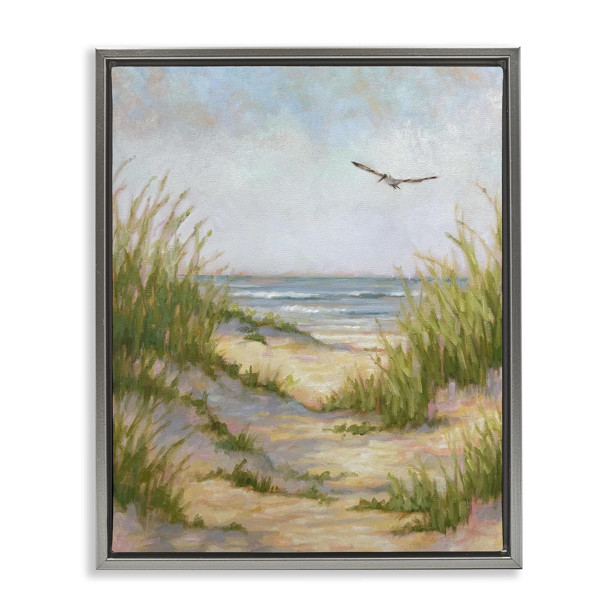 Stupell Industries Luster Gray (Matte) 'Peaceful Beach Sand Dunes'| Floating Frame Canvas Art