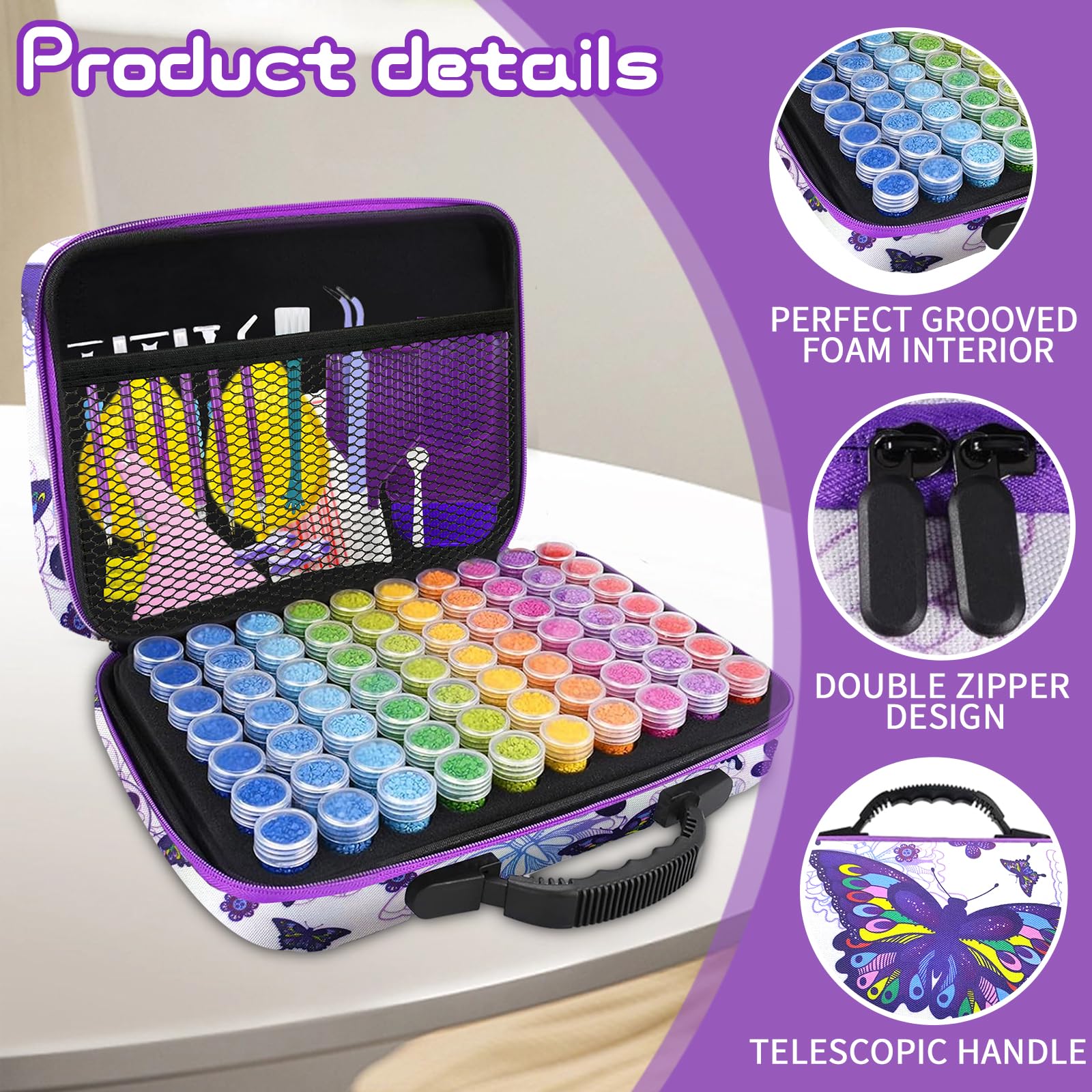 Scatola per accessori pittura diamante, Diamond Painting Accessory Storage, 70 scomparti, Salvia, Blu, Smeraldo, Ciligia, Rosso, Nero, Viola