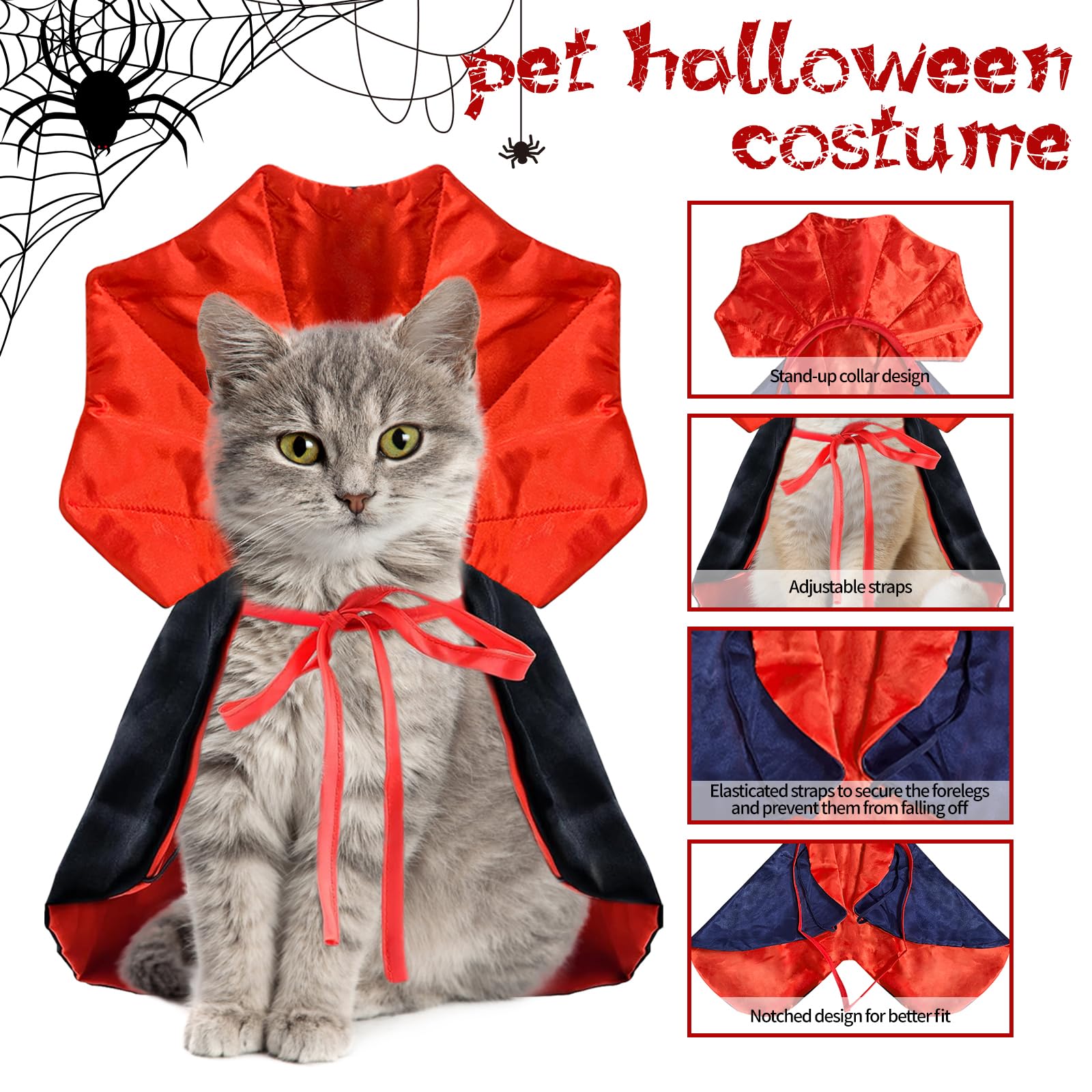 Costume Halloween Vampiro Per Gatti E Cani Piccoli - Mantello Con Ali Di Pipistrello E Campana, Regolabile - Divertente Per Feste