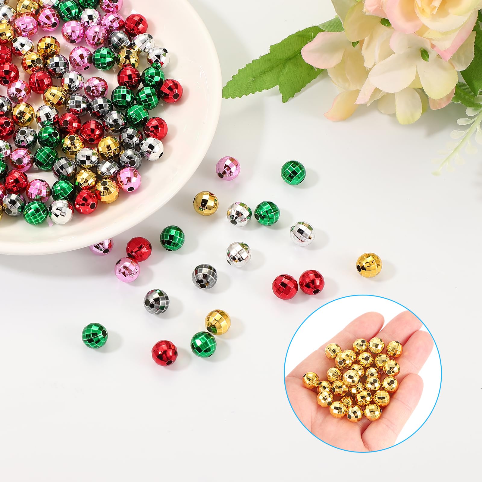 PATIKIL Disco Ball Beads, 50 Pcs 16mm Reflective Round Acrylic Mirror Ball Charm for Decoration DJ Party DIY Crafts Gold Tone - Image 3