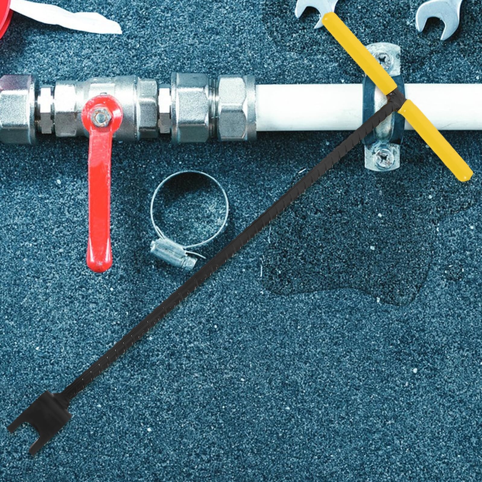 Mipcase Llave para Medidor de Agua 17 Pulgadas con Mango T Acero Inoxidable Resistente al Desgaste Herramienta Multifunción para Válvulas de Agua y Gas Uso Doméstico y Plomería