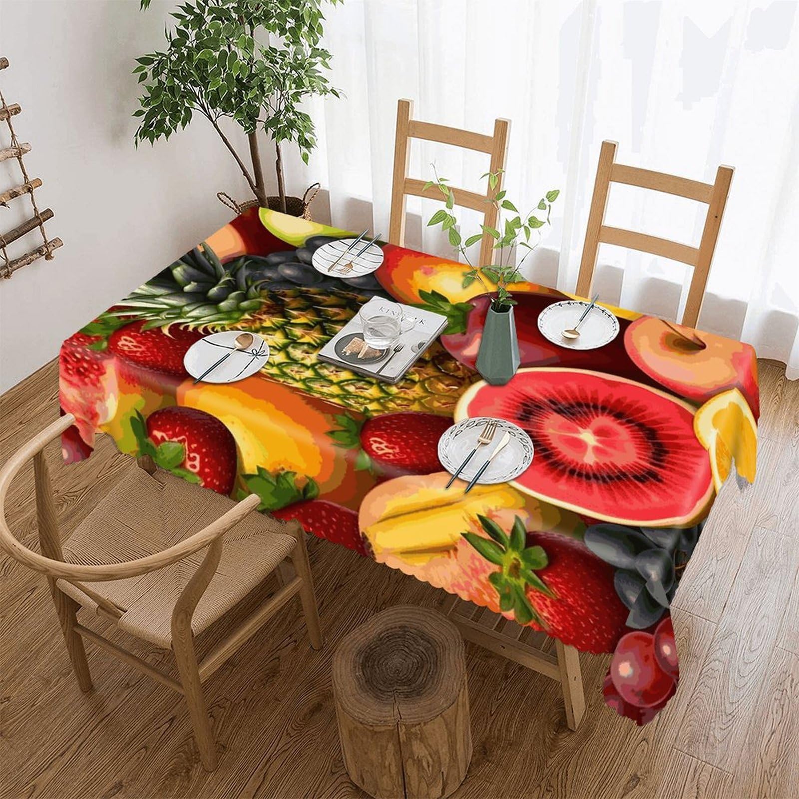Fekiloot Style Fresh Juicy Fruits Pineapple Berries Watermelon Grape Orange Tablecloths Heavy Duty Washable Fabric,Birthday Tablecloth-Wavy Edge Design,Polyester Table Cloth For Restaurant,Picnic,Indoor And Outdoor