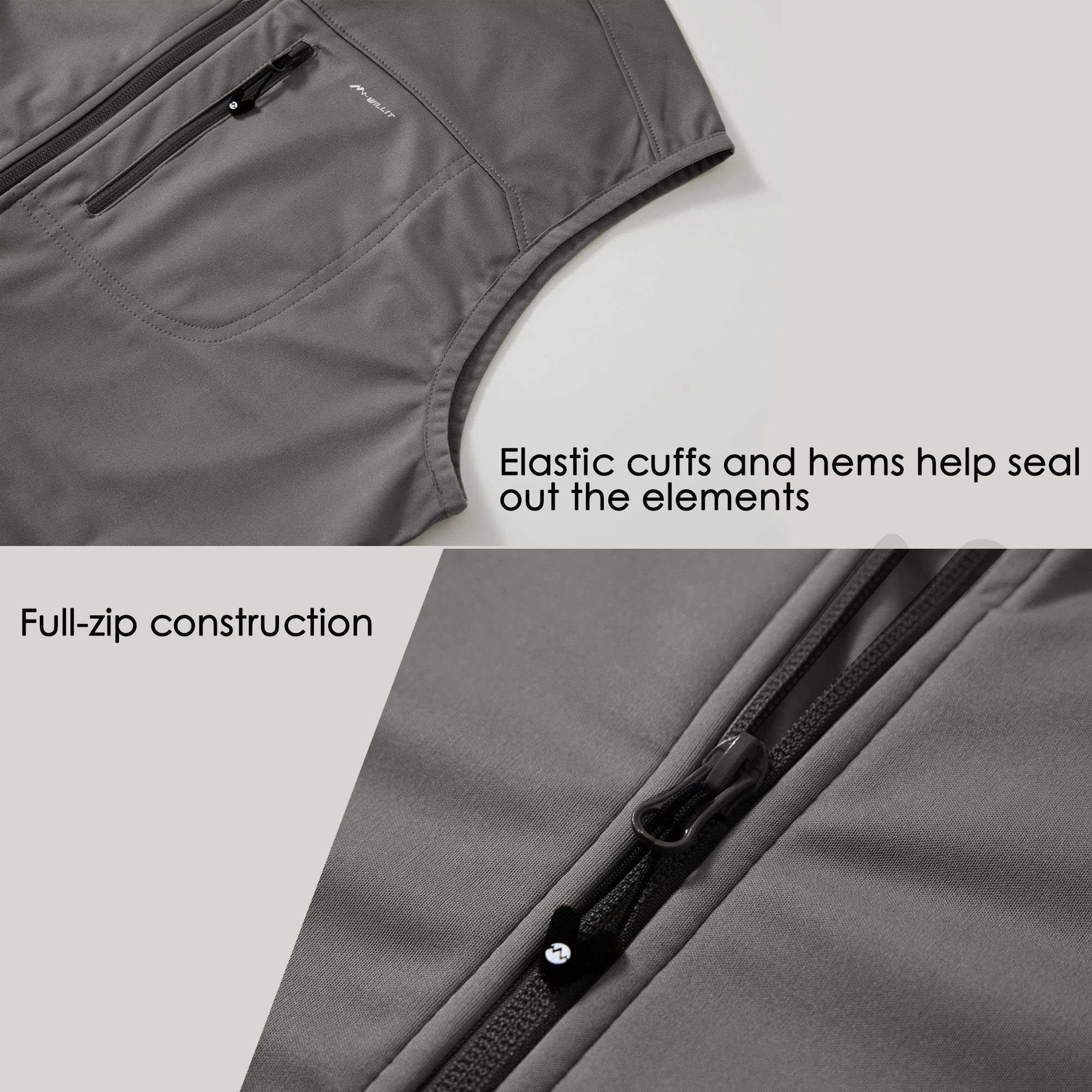 WILLIT Herren Golf Weste Leichtgewicht Softshell Weste Outerwear Ärmellose Jacke für Wandern Laufen Causal Schwarz Stahl Grau XL