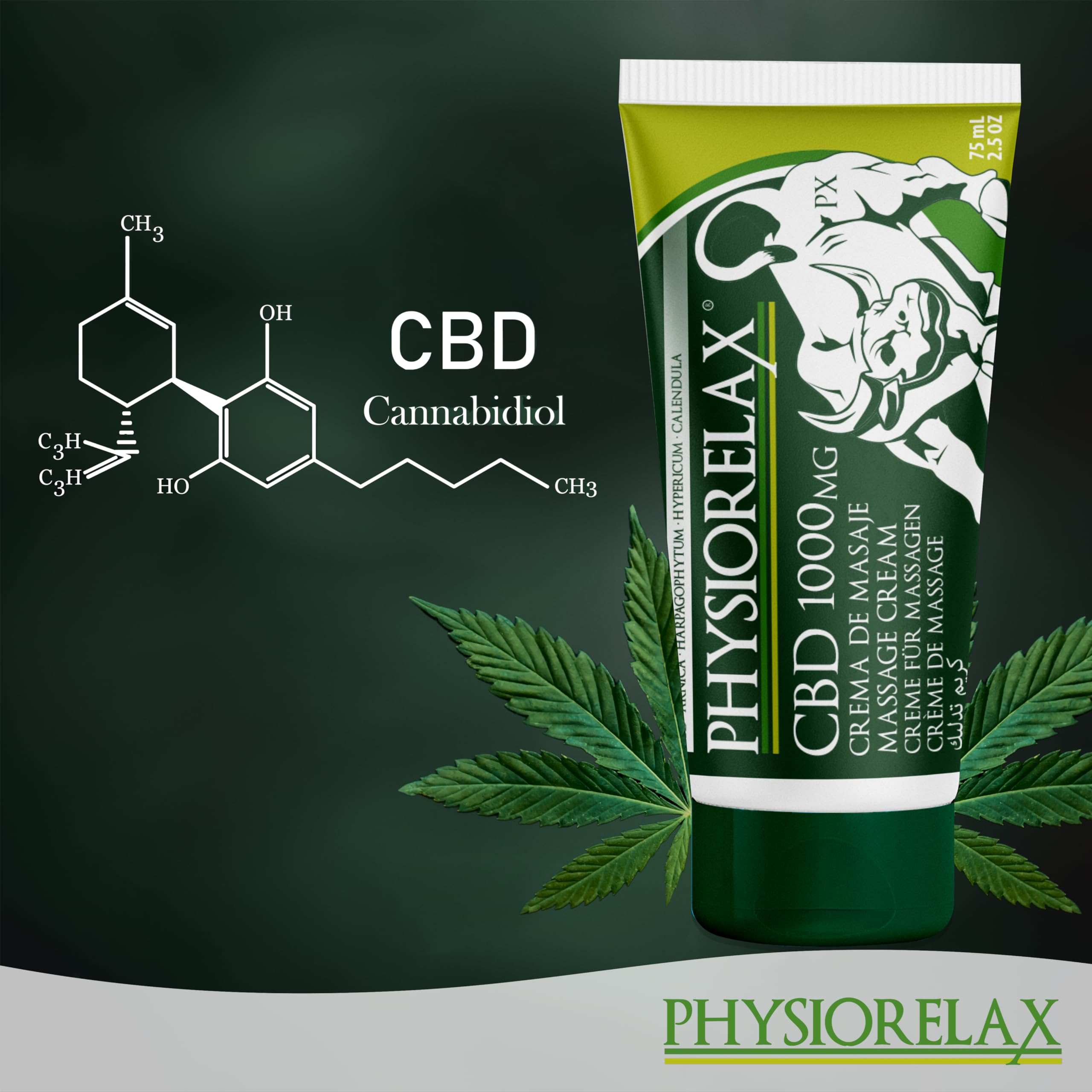 Physiorelax CBD – Crema de Masaje con 1000mg de Cannabidiol | Aceites Esenciales y Aceite de Cáñamo| Natural, rápido y Eficaz | Para Lumbares, Cervicales, Rodillas, Hombros, Espalda |Crema con Cañamo