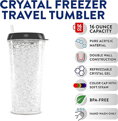 Miniatura 2 de Sports NCAA Georgia Tech Yellow Jackets - Vaso de cristal para congelador de 16 onzas con tapa y popote