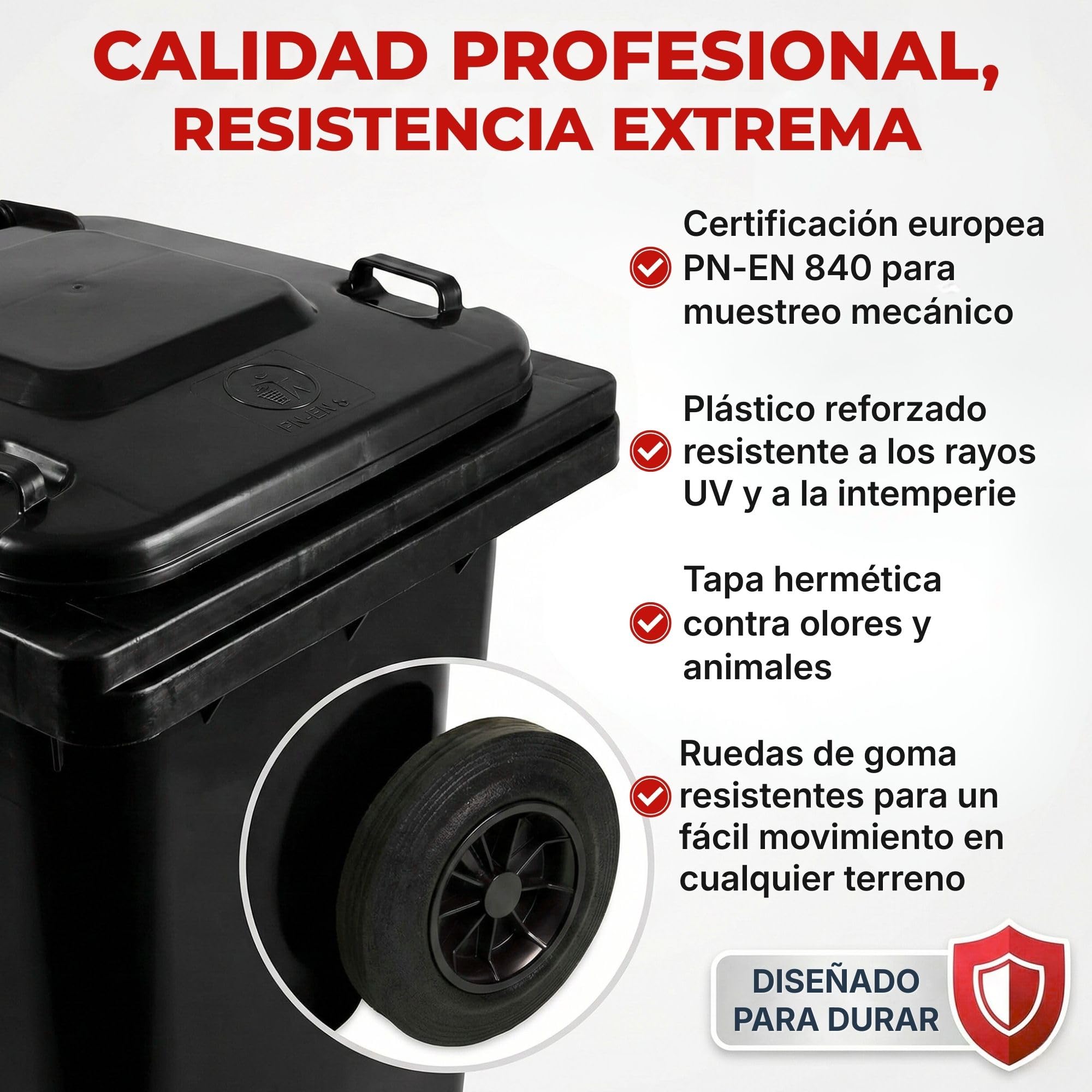 IMJ-Global - Cubo de Basura Alto Grande 120 Litros PN-EN 840 con Ruedas y Sistema de Enganche Mecánico de Recogida, Cubos de Basura de Reciclaje Contenedor Basurero en Plástico (Verde)