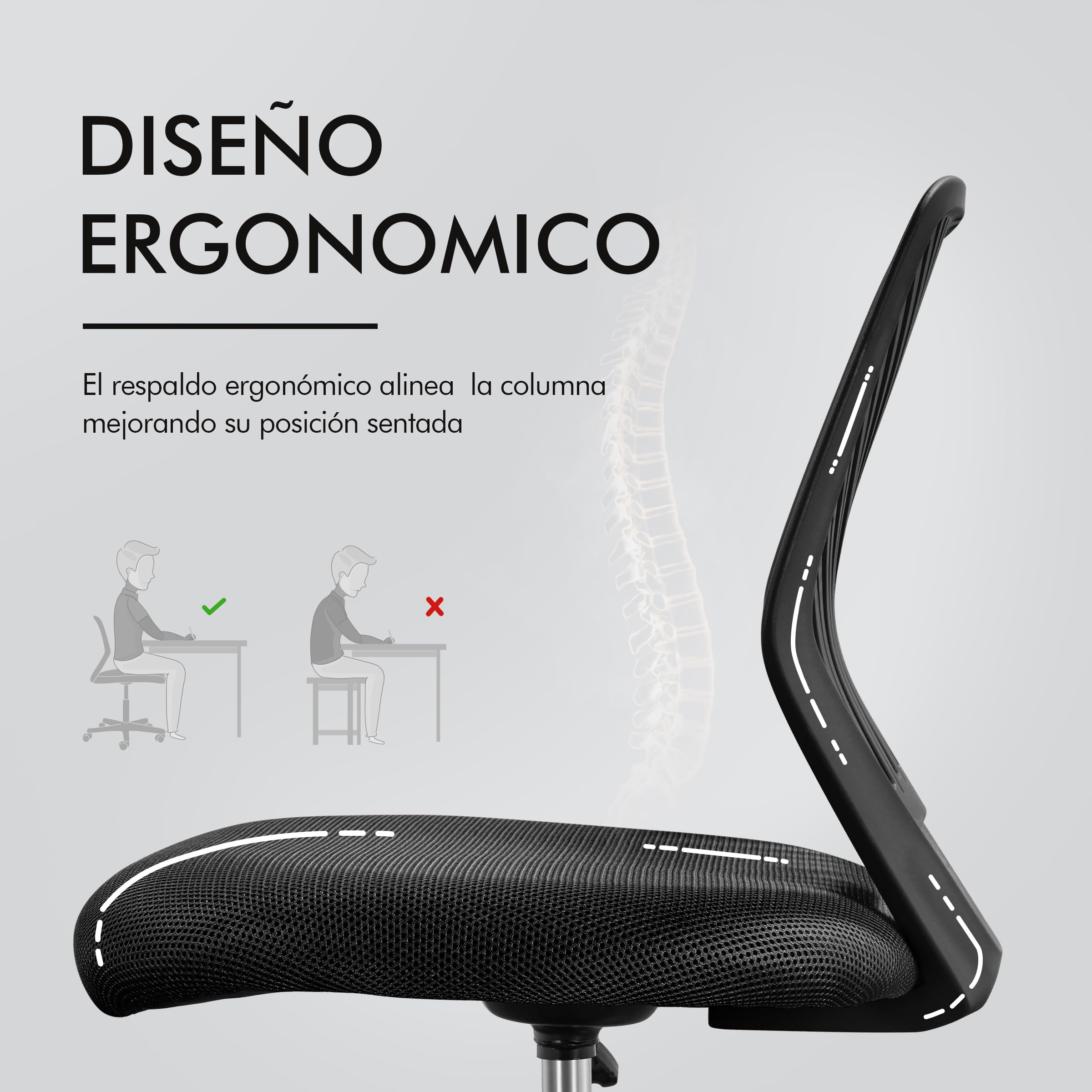 Yaheetech Silla Escritorio de Oficina Ergonómica Silla Giratoria Altura Ajustable sin Reposabrazos Asiento Malla Negro