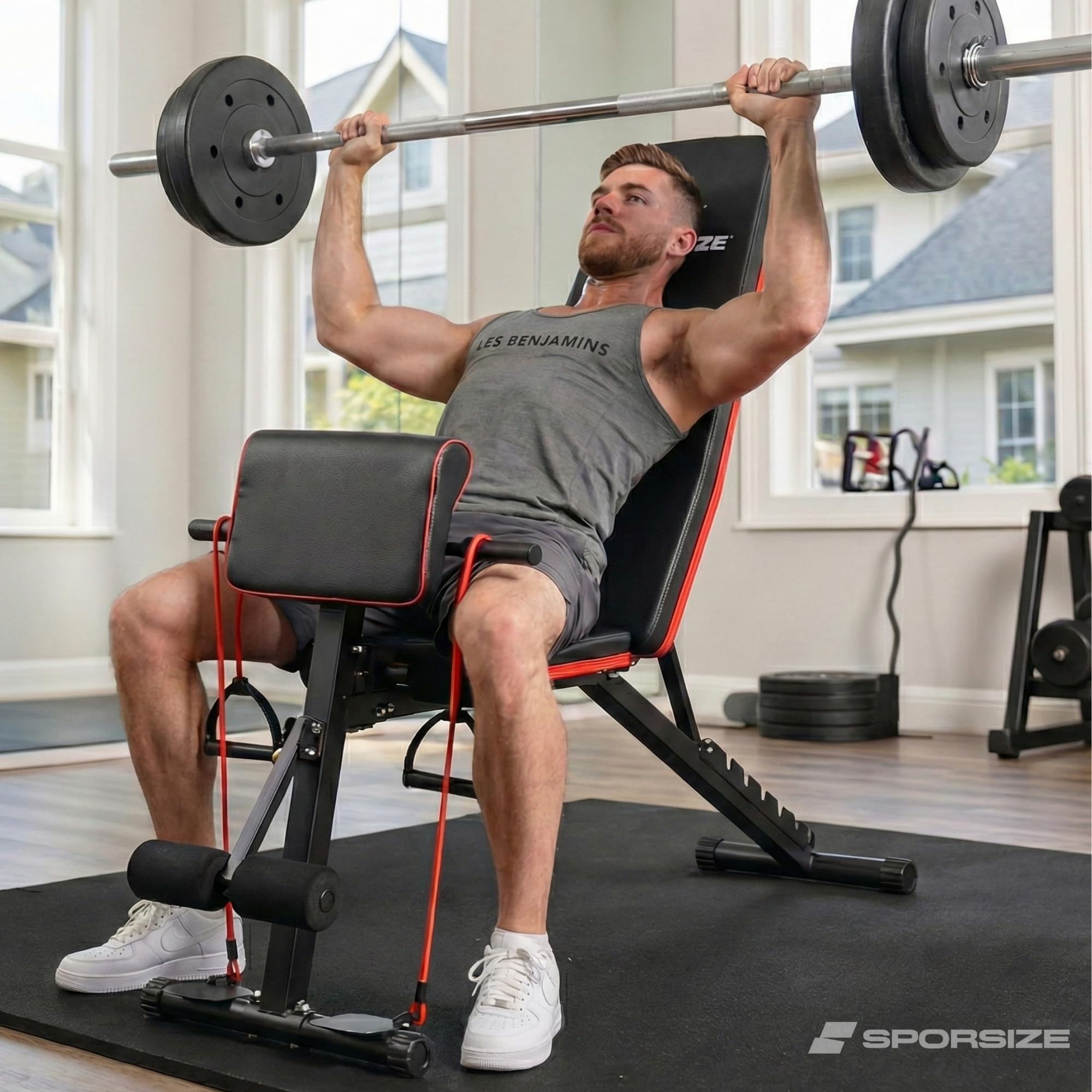 Sporsize Adjustable Shuttle Weight Bench – Ayarlanabilir Ağırlık ve Mekik Sehpası, 7 Sırt Açısı & 3 Oturma Pozisyonu, Katlanabilir Çelik Gövde, Ev Tipi Profesyonel Kullanım