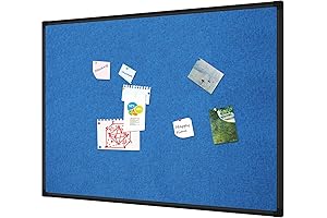 Blue Fabric Covered Bulletin Board With Black Aluminum Frame