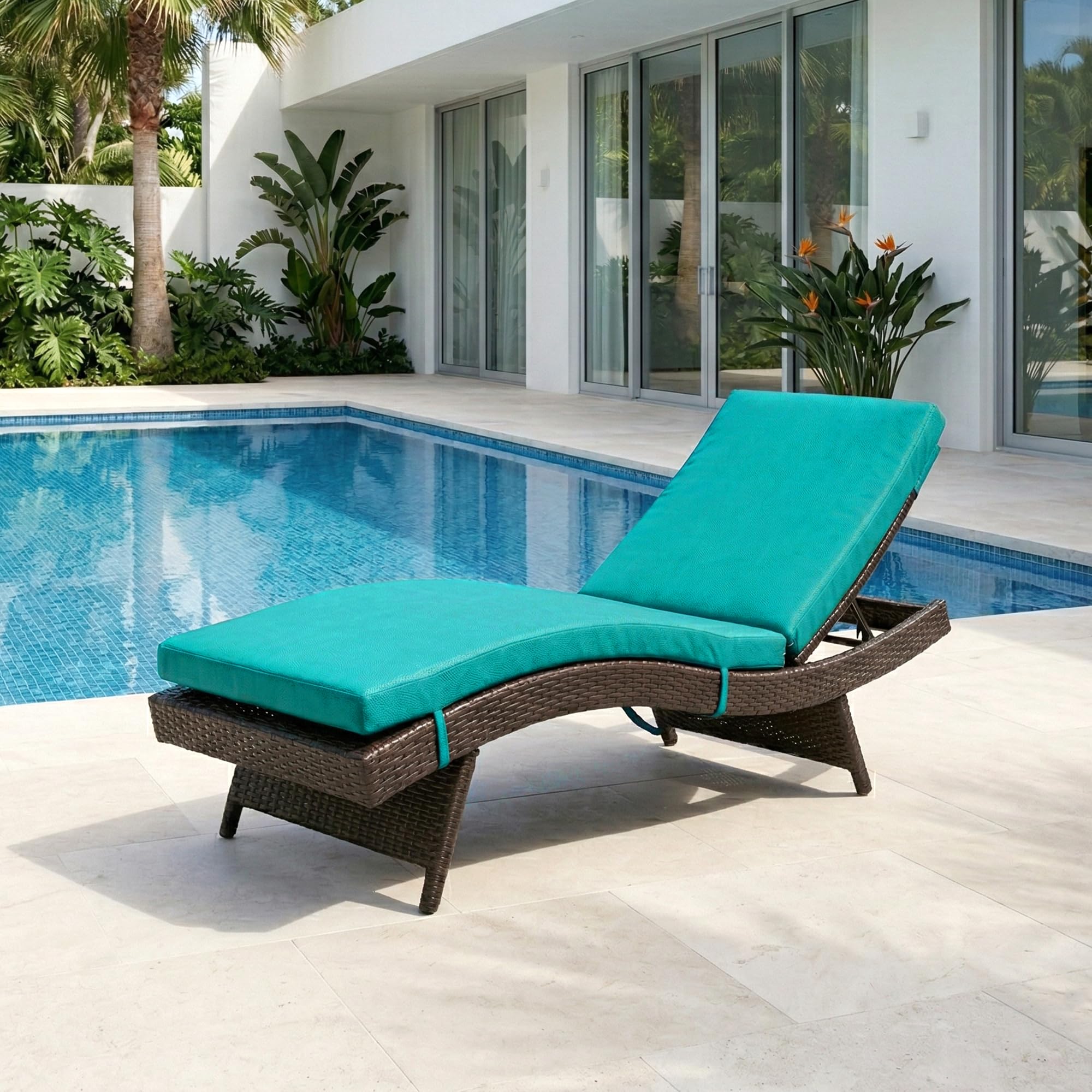 BRISHI Outdoor Swimming Poolside Lounger Beach Sunbathing Lawn Patio Chaise Lounge Sun Lounger Chair Adjustable Backrest (Dark Brown + SkyBlue)-image-39