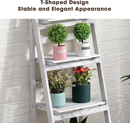 Miniatura 4 de ECOMEX Estantería de escalera, estantería inclinada de 4 niveles, estante plegable para plantas para decoración del hogar, estantería multifunción