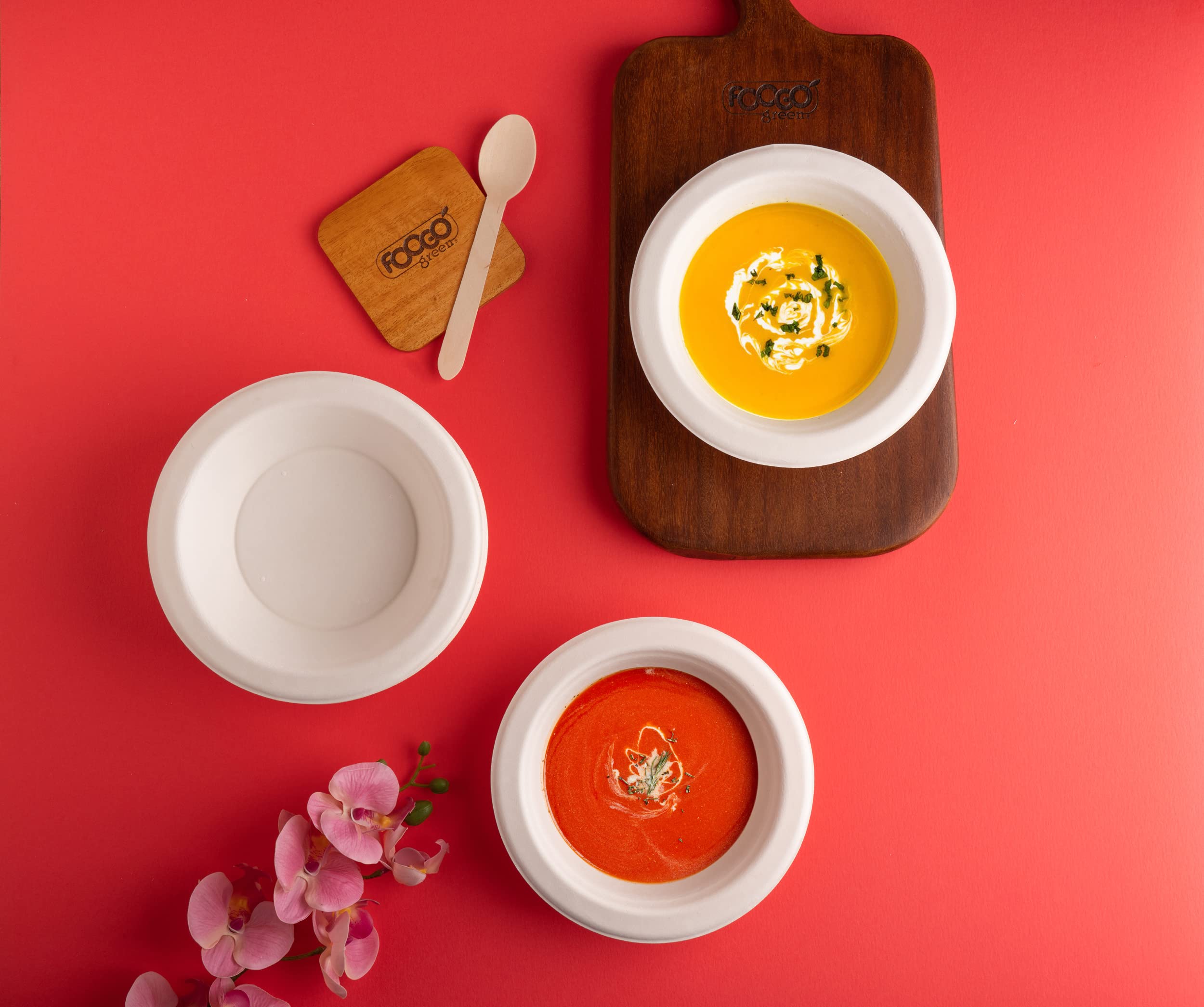 Bols Jetables FOOGO En Bagasse Canne à Sucre - 50 Unités 340ml Écologiques