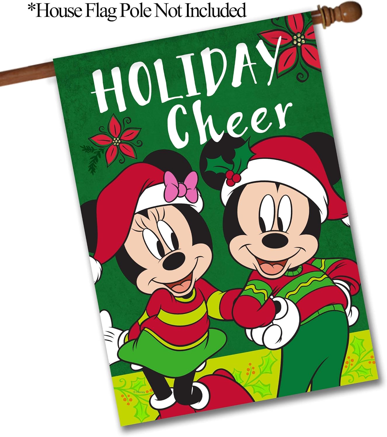 Flagology.com, Disney Mickey and Minnie Holiday Cheer – House Flag 28" x 40", Exclusive Fabric, Officially Licensed Disney, Christmas