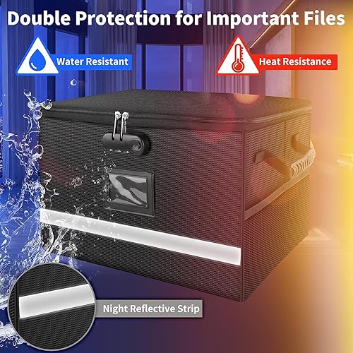 Miniatura 4 de Awiivee Caja de archivos ignífuga con cerradura, archivador de archivadores, caja de almacenamiento de documentos, organizador de archivos plegable
