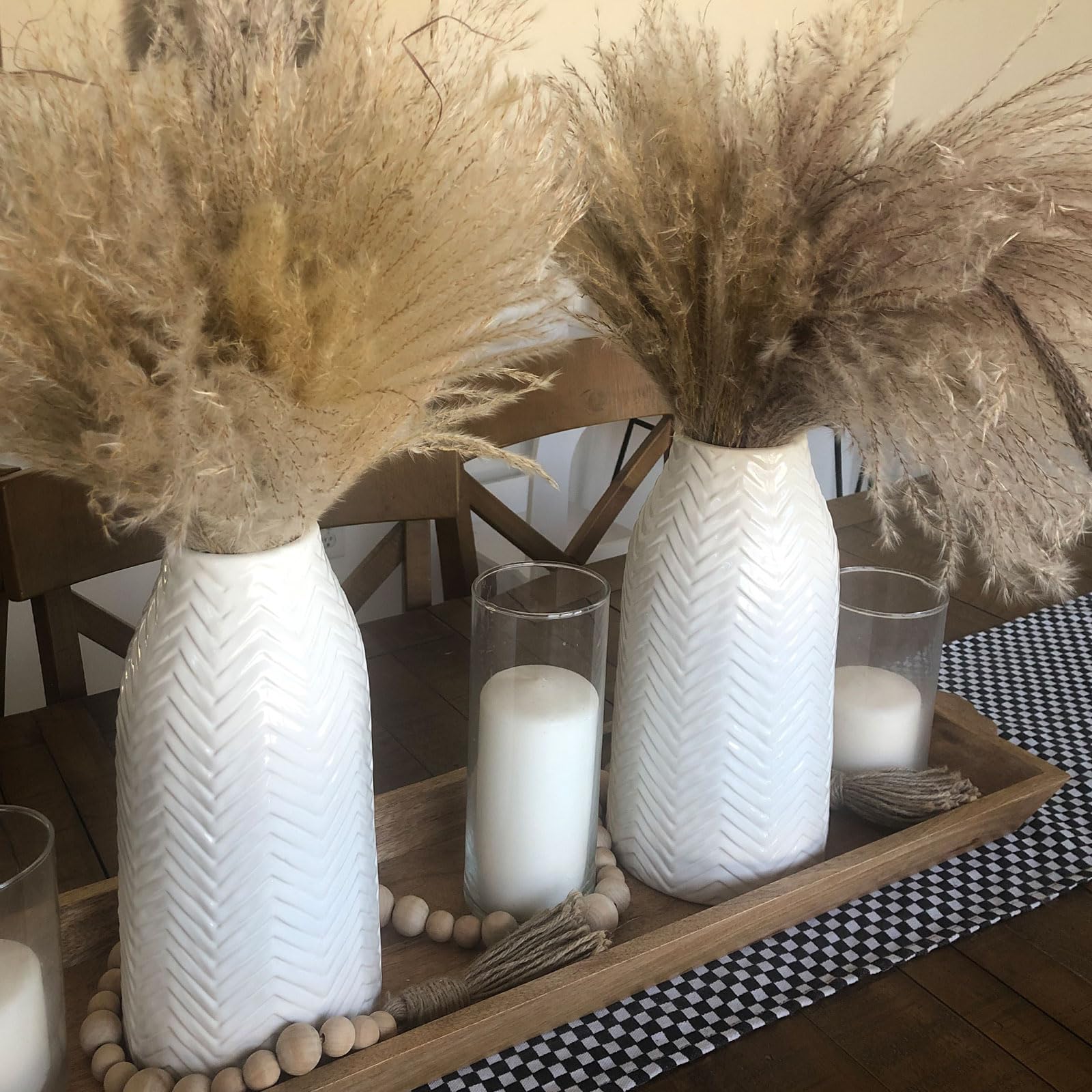 Jarrón blanco para flores, florero de cerámica para decoración, jarrones altos decorativos modernos para tu cocina, oficina, sala de estar, estantería, mantel - textura blanca (mediano) 5