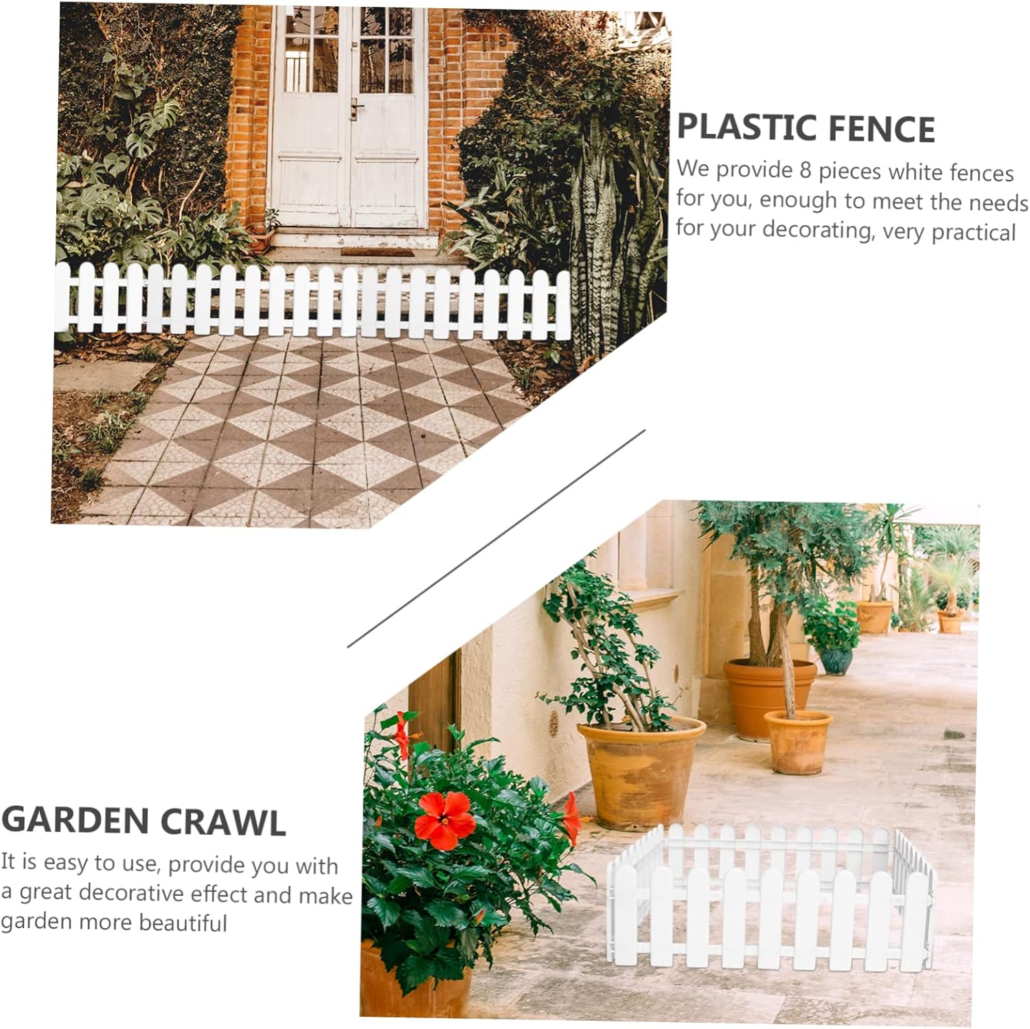 8pcs Decorative Fence for Outdoor Garden Chic Picket Fencing Border for Flower Bed and Lawn for Home and Event Decoration