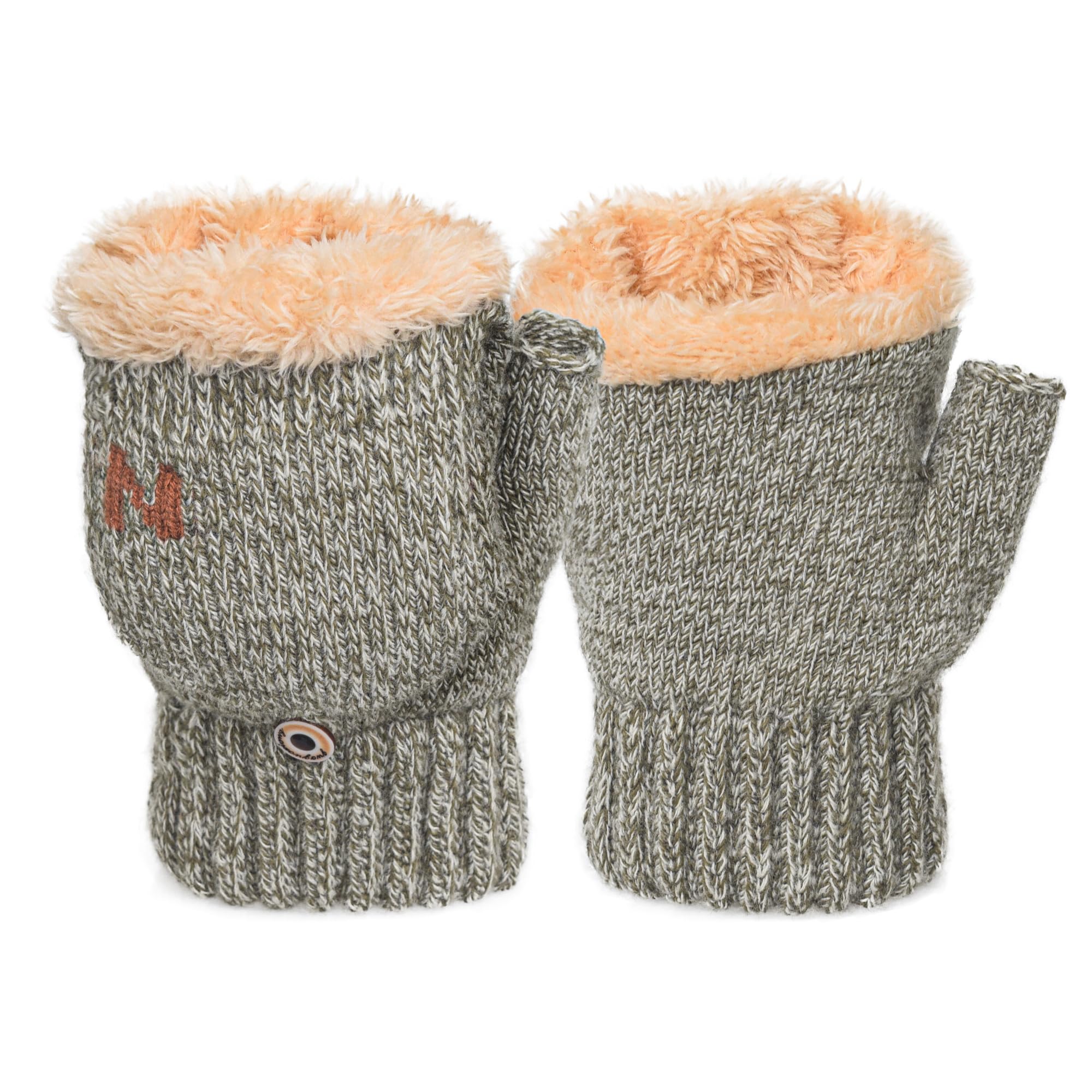 TClianWinter Warm Gloves Knitted Flip Convertible Fingerless Warm Polar Fleece Gloves Cold Weather Mittens for Women