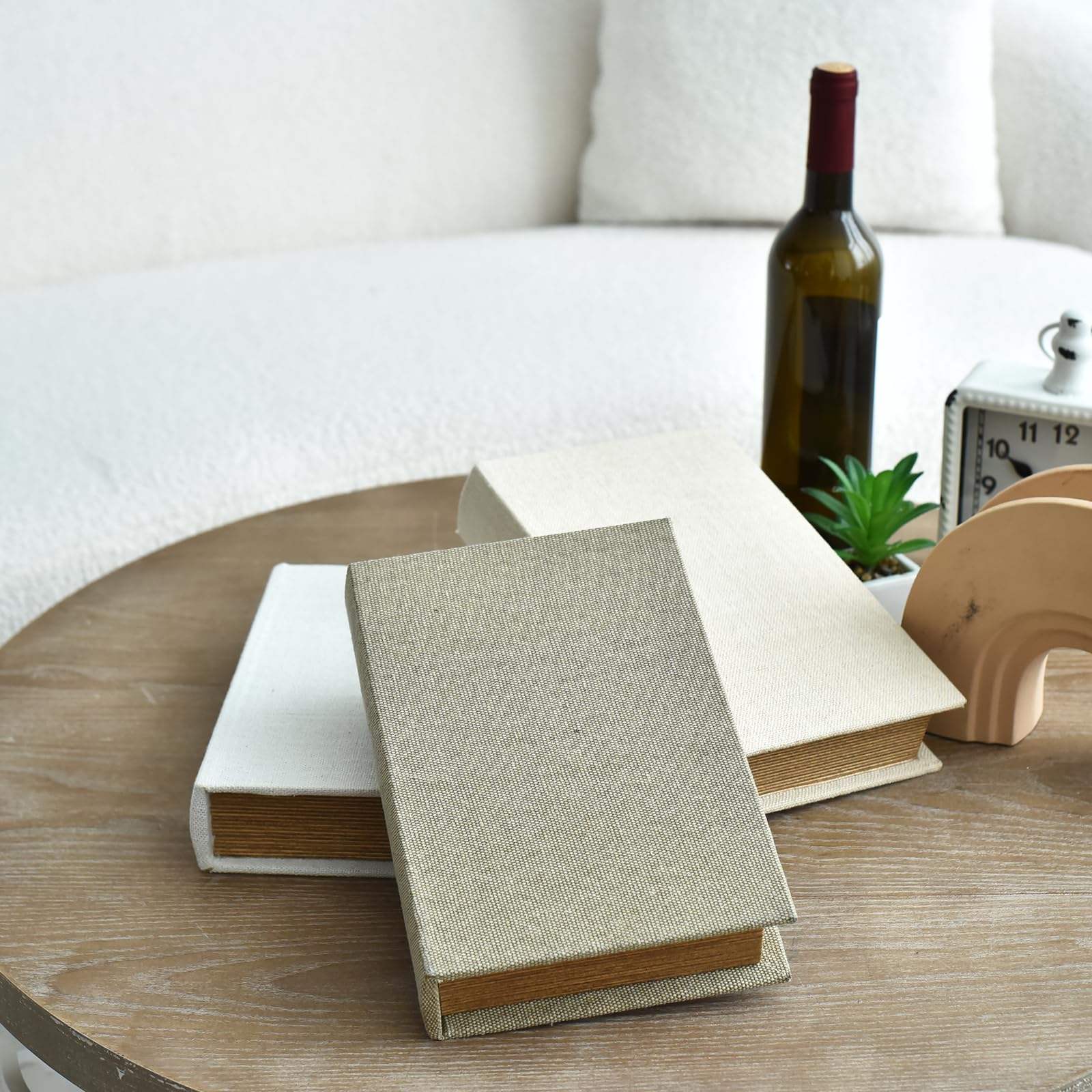 DECOR4SEASON Modern Linen And Wood Decorative Faux Book Boxes Set Of 3-13",10",8" - Beige For Sale | Las Vegas, NV | Nellis Auction