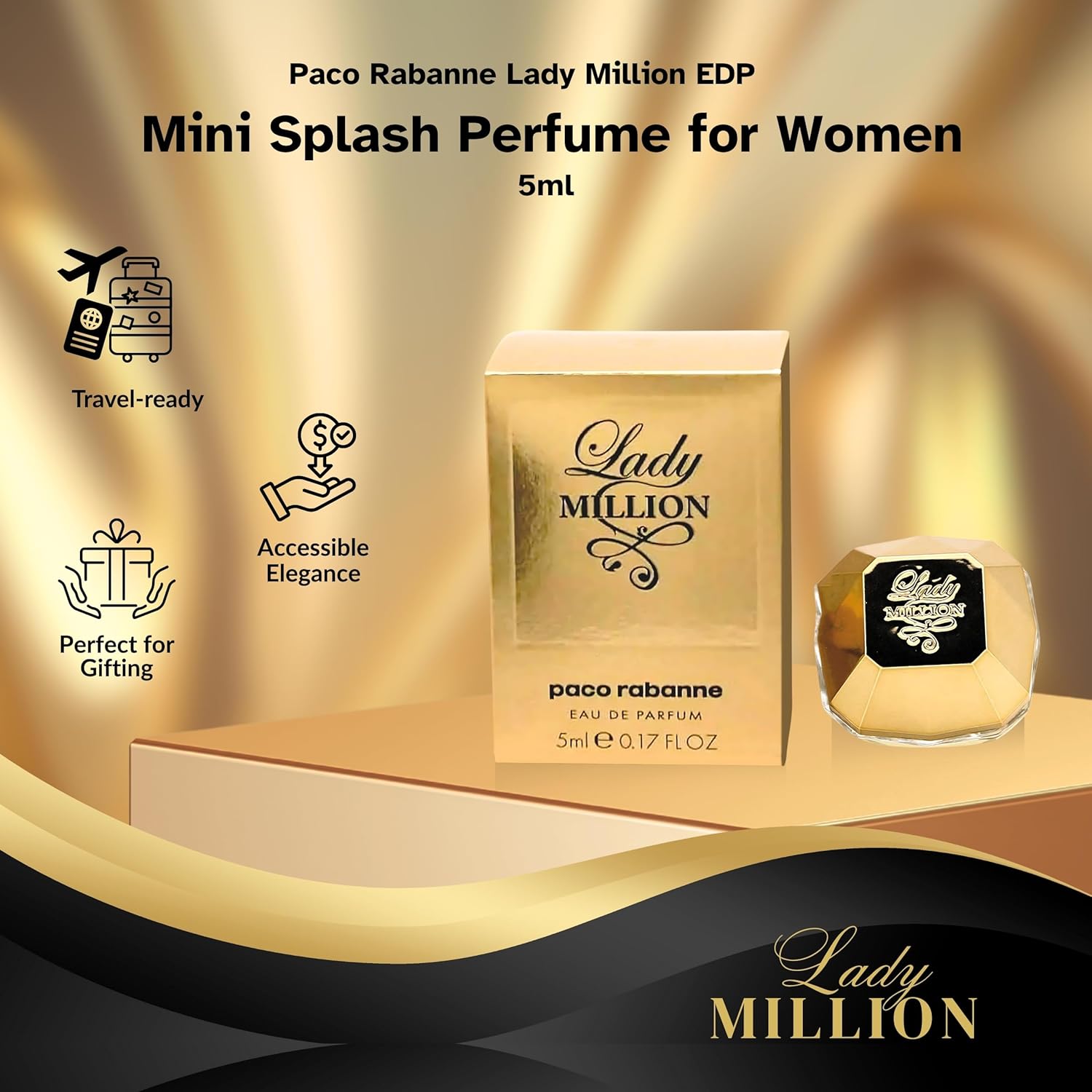 Lady Million Perfume for Women Mini Splash EDP 0.17 Fl oz - Image 2