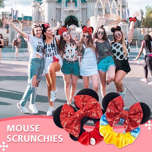 Miniatura 7 de Akkya Bandas elásticas para orejas de ratón con lazo rojo para mujeres, niñas, niños y adultos, paquete de 2 cintas para el pelo de ratón de dibujos