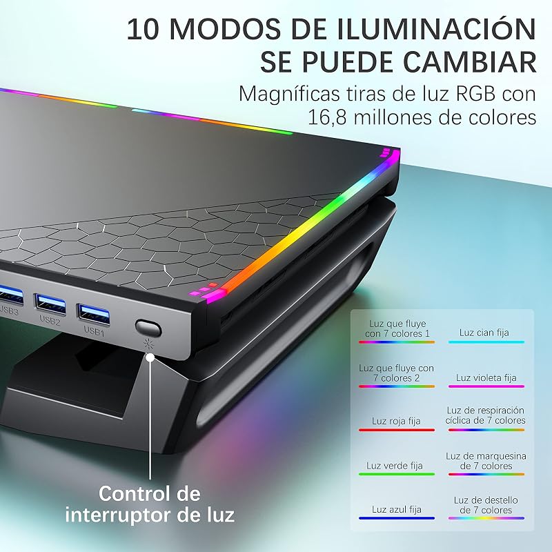 MOOJAY Gaming Monitor Tartó RGB LED-del, USB 3.0 Hub és Fiókkal
