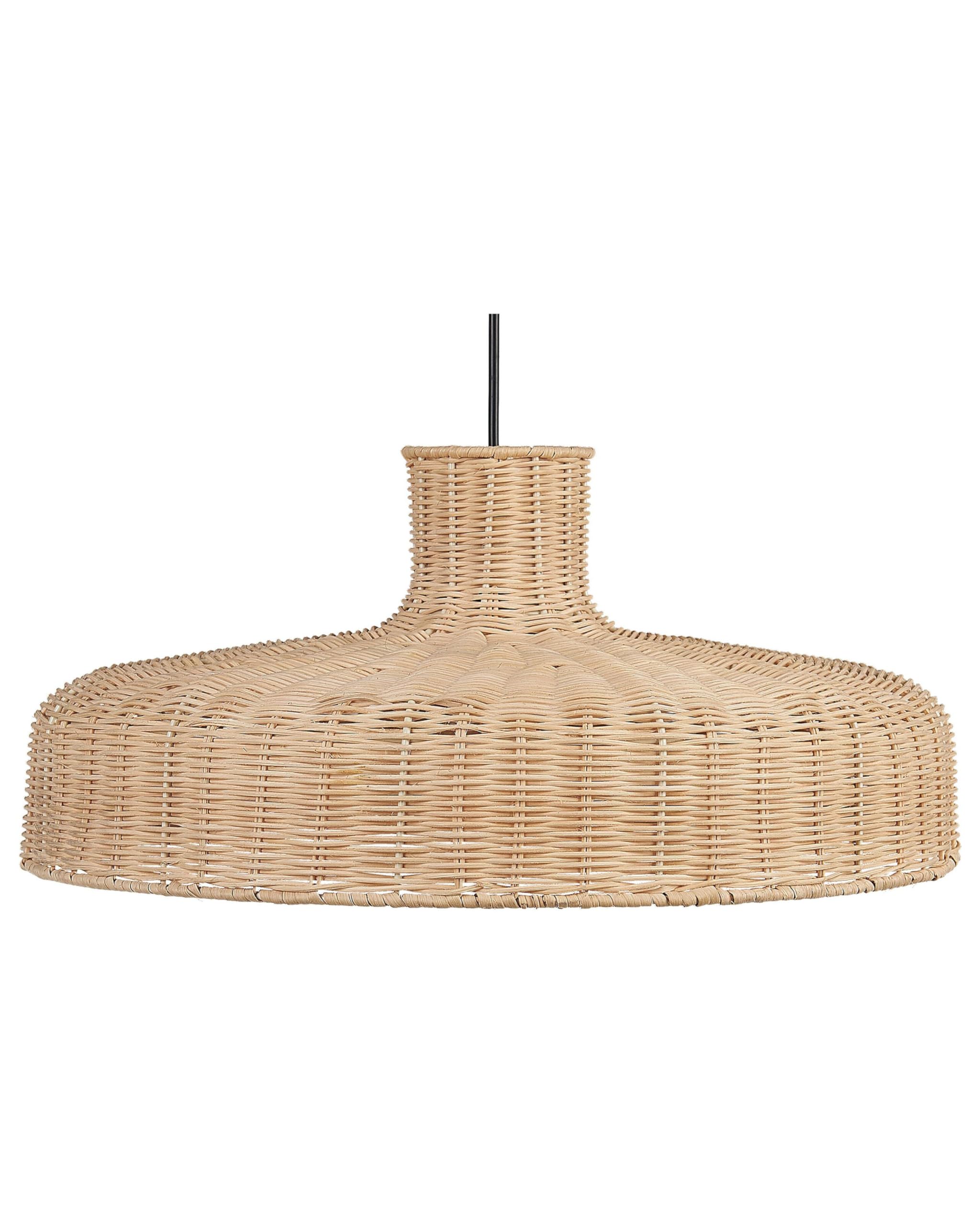 Beliani Pendant Light Rattan Metal Brown E27 Dining Room Living Room Bedroom, TAMARIN