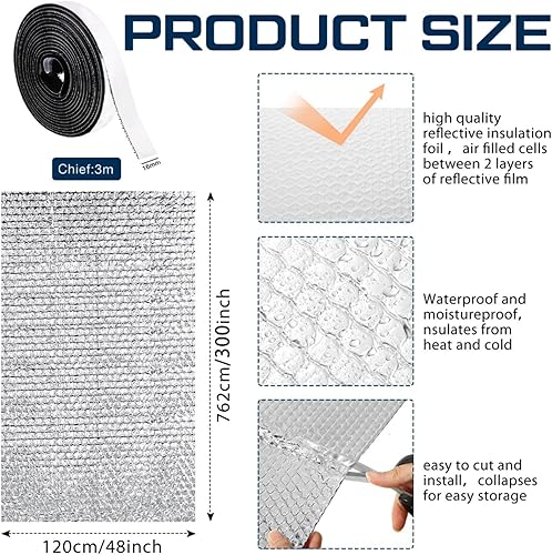 Miniatura 2 de Frienda Rollo de aislamiento reflectante opaco para puerta de caravana, doble de 230 x 47 pulgadas, kit de aislamiento de aluminio para caravana,