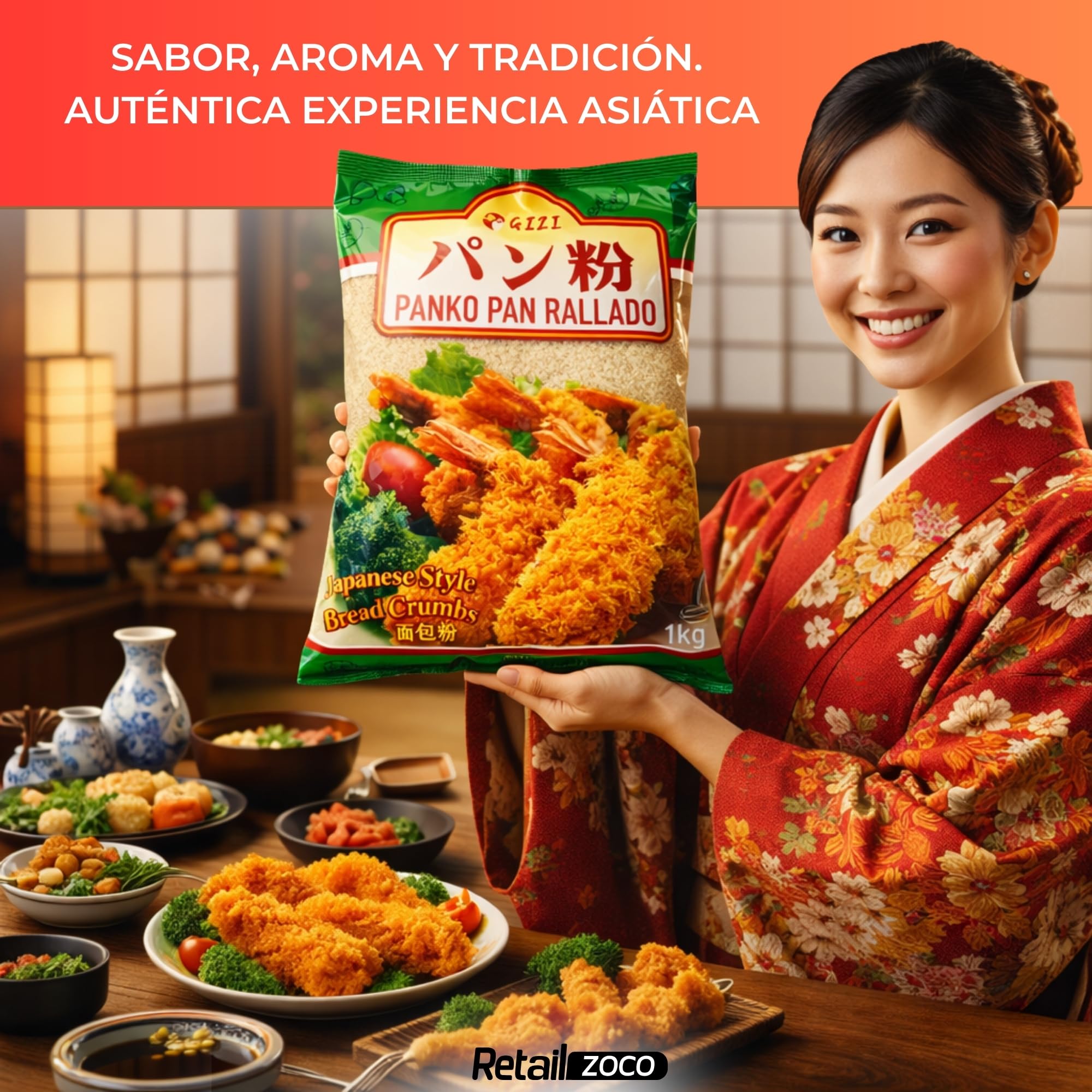 Panko Pan Rallado Japonés 1 kg, Bread Crumbs para Frituras Crujientes