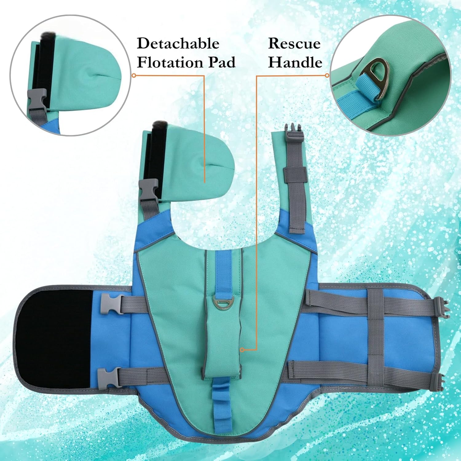 Dog Life Jacket Colorblock, High Buoyancy Safety Adjustable Preserver for Small Medium Large Dogs, Rescue Vest for Outdoor Sports Swimming & Boating (Red,Large)