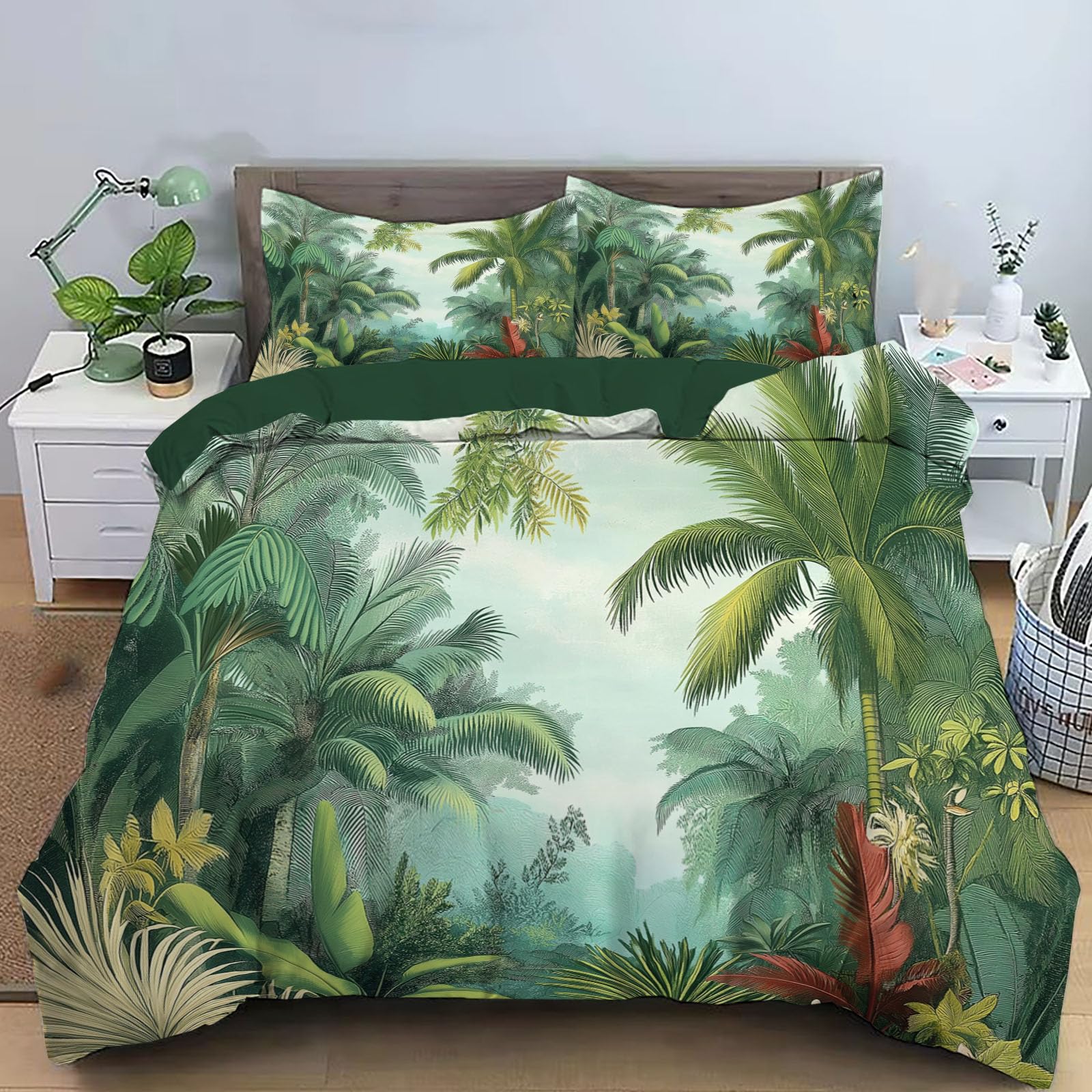 Housse couette turquoise 200x200cm avec fermeture eclair pratique parure de lit jungle