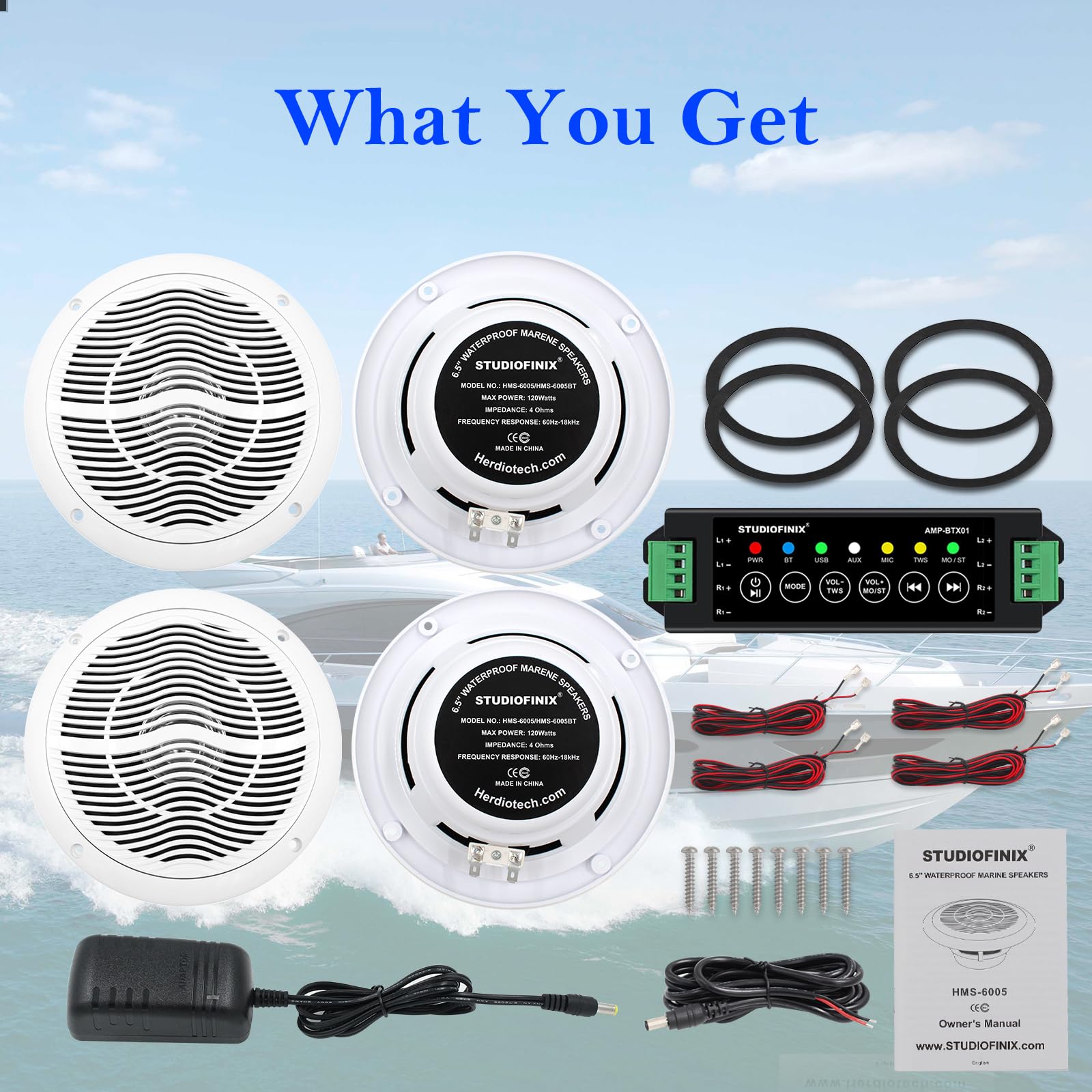 STUDIOFINIX Altavoces Bluetooth Marinos de 6,5 Pulgadas y 240 vatios, baño del Barco (2 Pares)