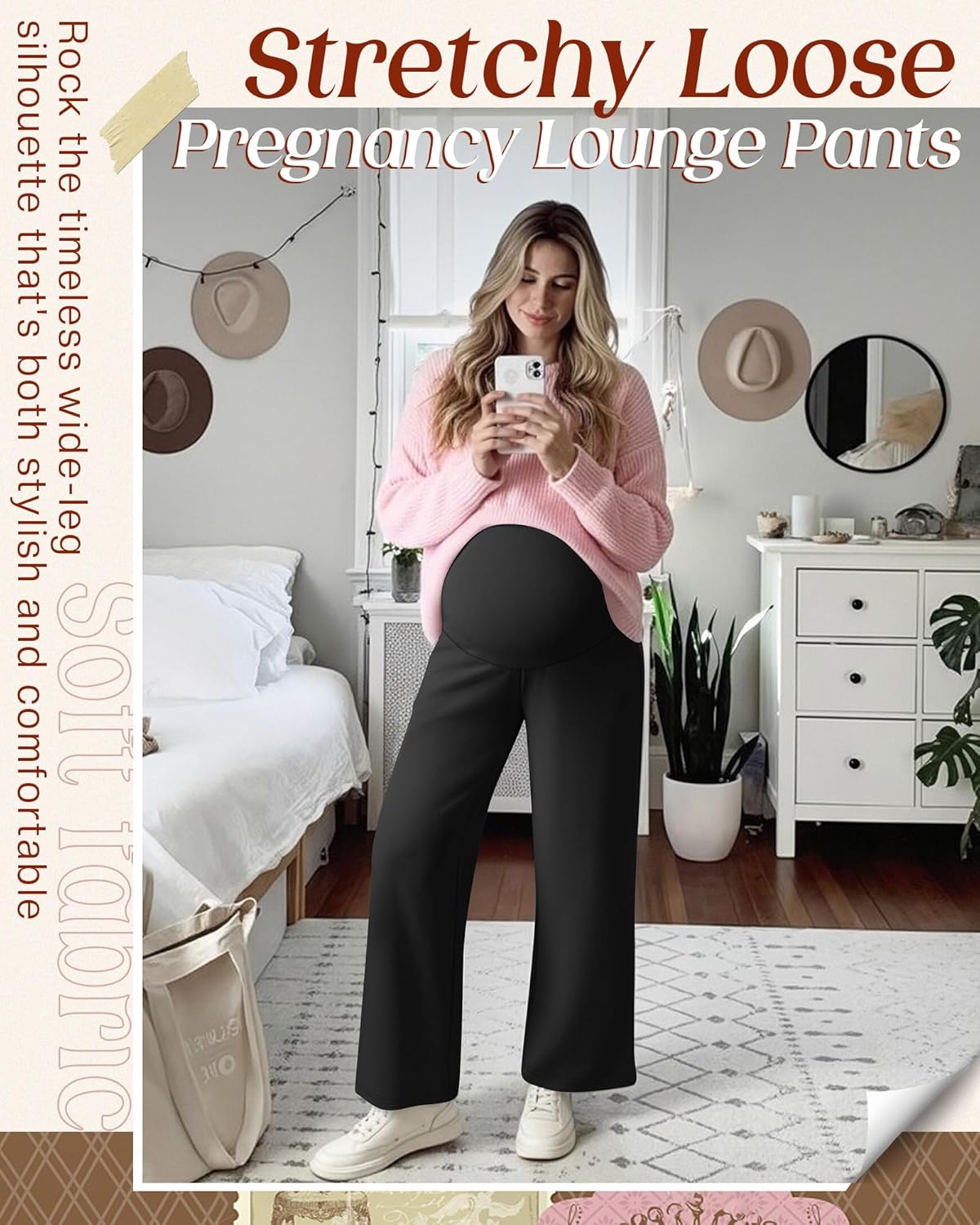 3 Pack Women's Maternity Wide Leg Pants Over The Belly Pregnancy Lounge Pants Stretchy Loose Pajama Trousers - Image 5