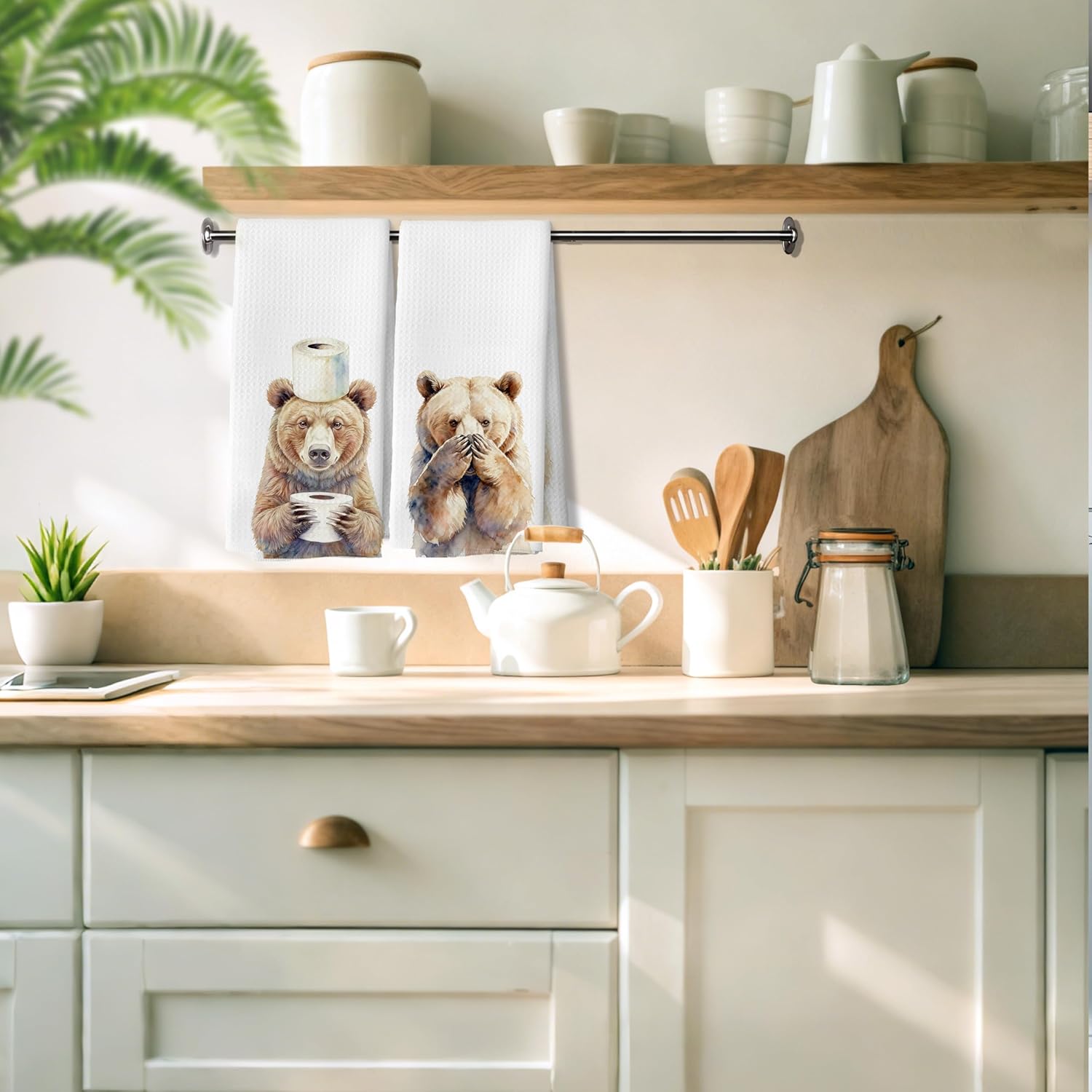 Funny Bear Bathroom Hand Towels, Bear Bathroom Decor,Bears Lover Gifts， Funny Animal Decorative Hand Tea Towels for Washroom Restroom Toilet, 16x24 Inches Set of 2 - Image 5