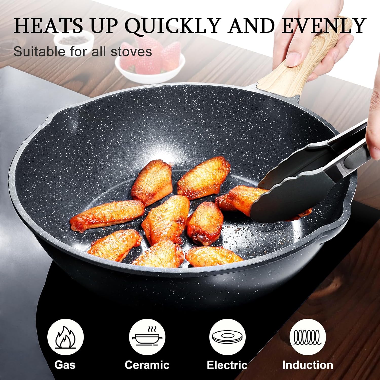 GiPP Ceramic Nonstick Deep Frying Pan Skillet, 12" Saute Pan with Lid, Induction Cookware Non Stick Cooking Pan, PTFE PFOA PFOS APEO Free, Grey