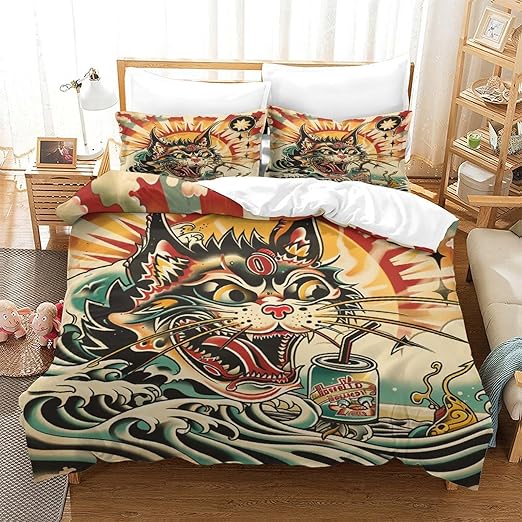 BUKISA Ukiyoe Duvet Cover Sets, 3D Digital Print Animals Bed Linen