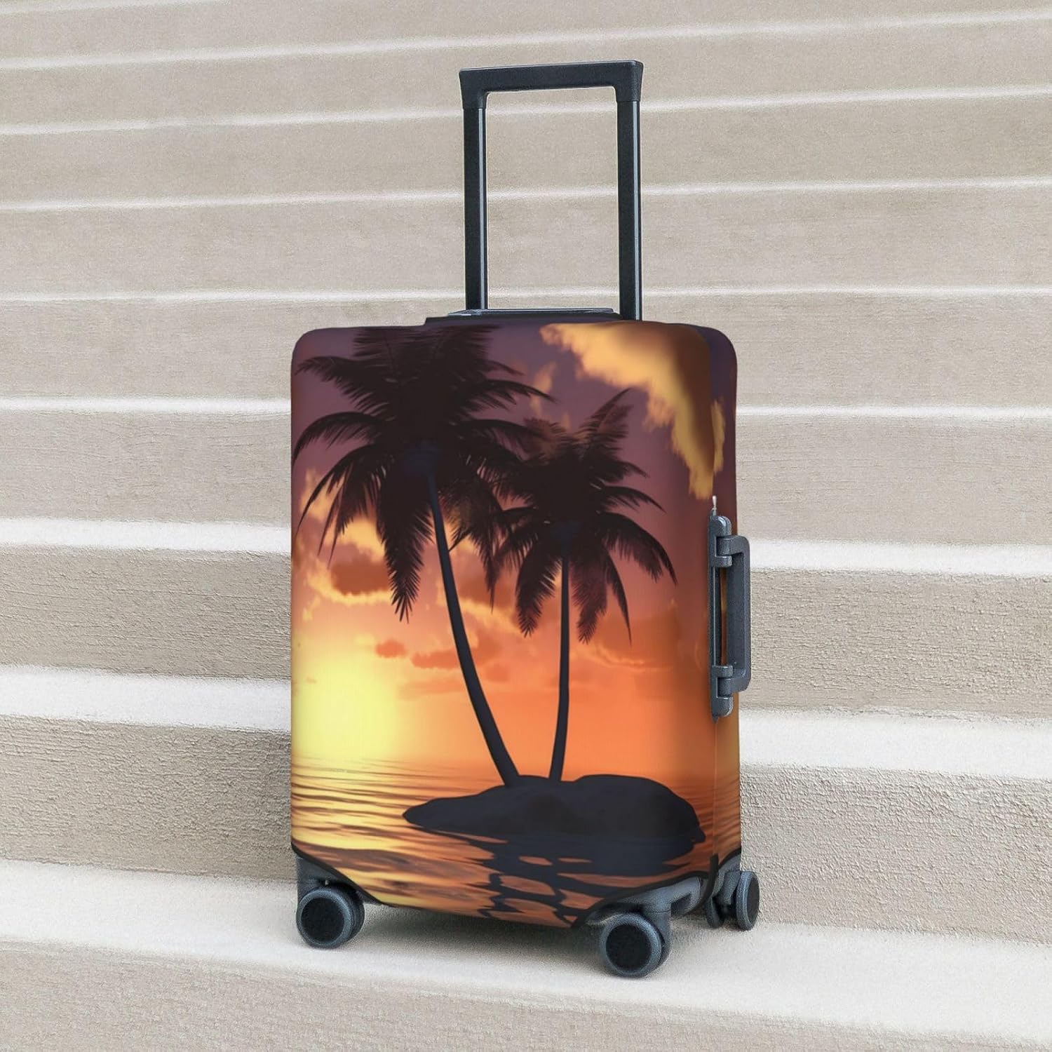 Sunset Coconut Palm Tree Beach Travel Luggage Suitcase COVER, Washable Suitcase COVERS Elastic, L - Fits 25-28 inch luggage (No Suitcase)